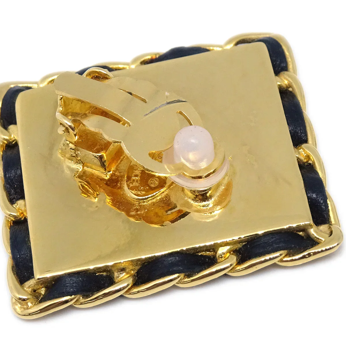 Chanel Square Leather Earrings Clip-On Gold 26 - Image 3