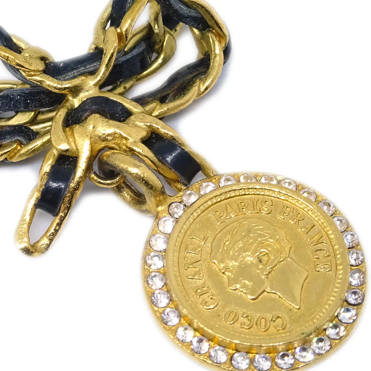 Chanel Gold Black Bow Medallion Rhinestone Pendant Necklace 96P - Image 2