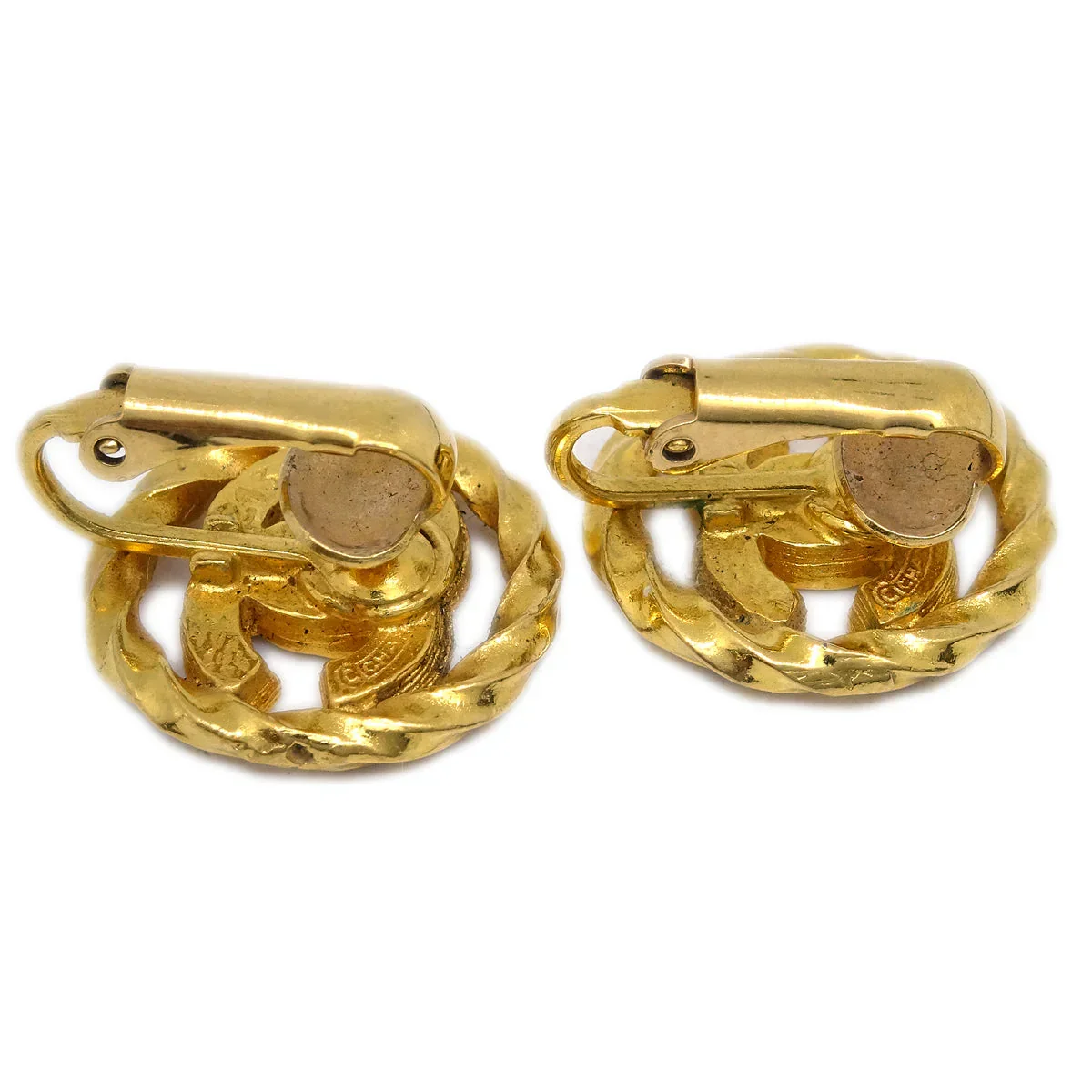 Chanel Gold Button Earrings Clip-On Rhinestone 2137 - Image 3