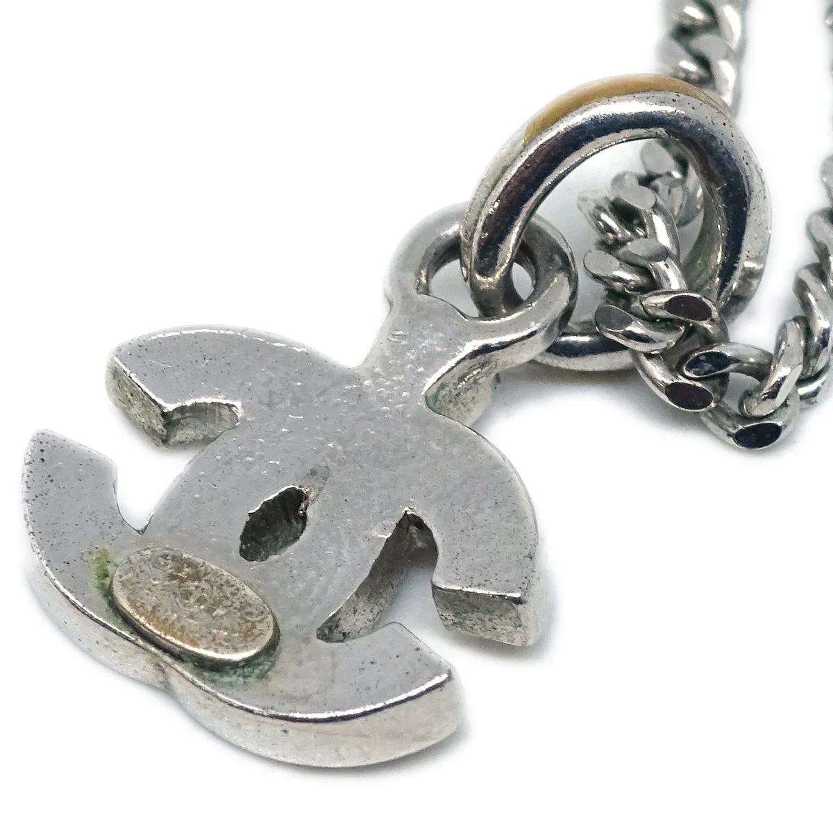 Chanel CC Chain Necklace Pendant Rhinestone Silver 04P - Image 3