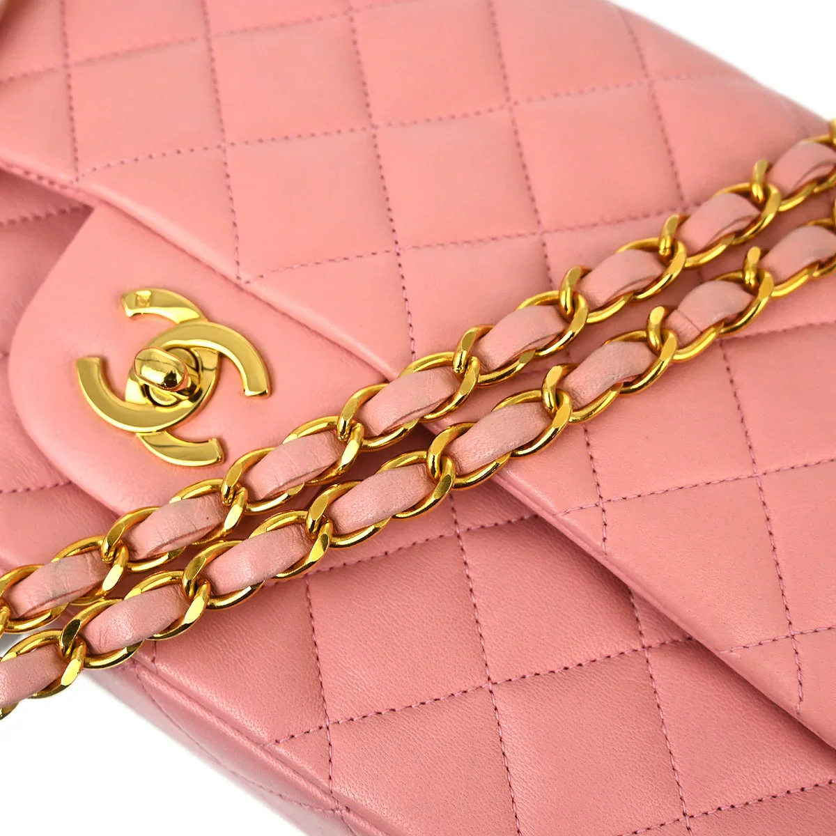 Chanel * 1996-1997 Pink Lambskin Medium Classic Double Flap Shoulder Bag - Image 5