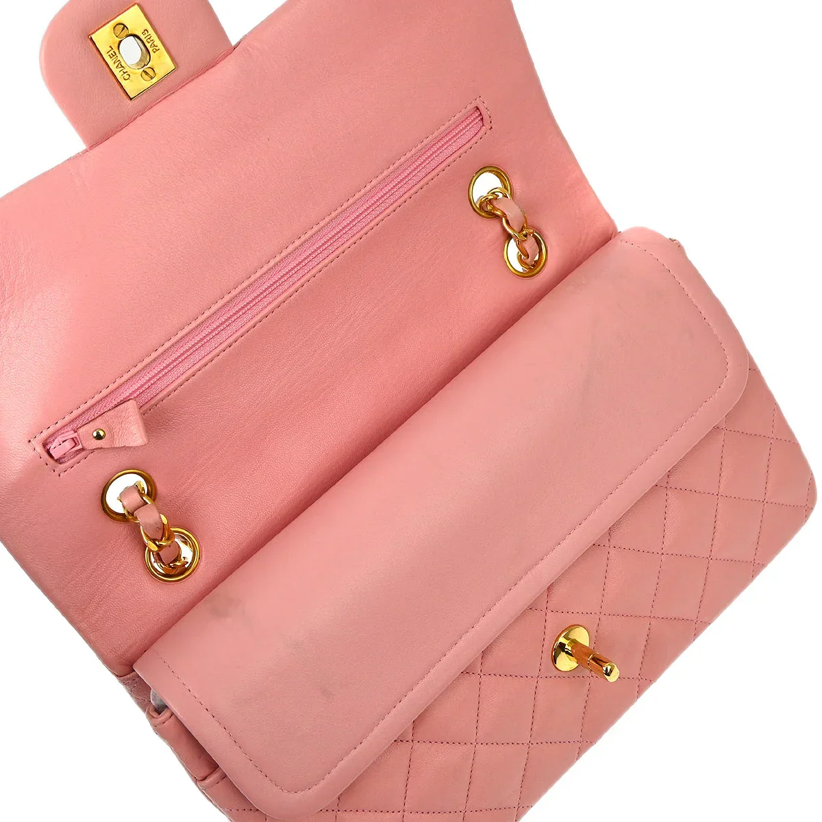 Chanel * 1996-1997 Pink Lambskin Medium Classic Double Flap Shoulder Bag - Image 6