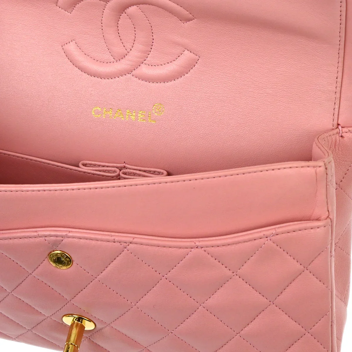 Chanel * 1996-1997 Pink Lambskin Medium Classic Double Flap Shoulder Bag - Image 7