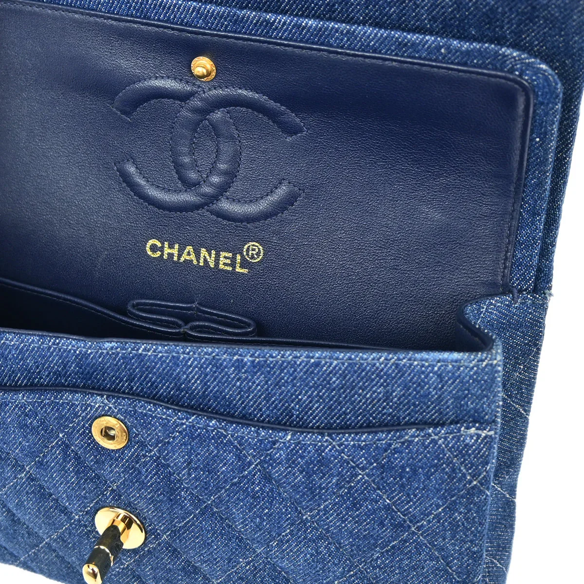 Chanel * 1997-1999 Blue Denim Small Classic Double Flap Shoulder Bag - Image 7
