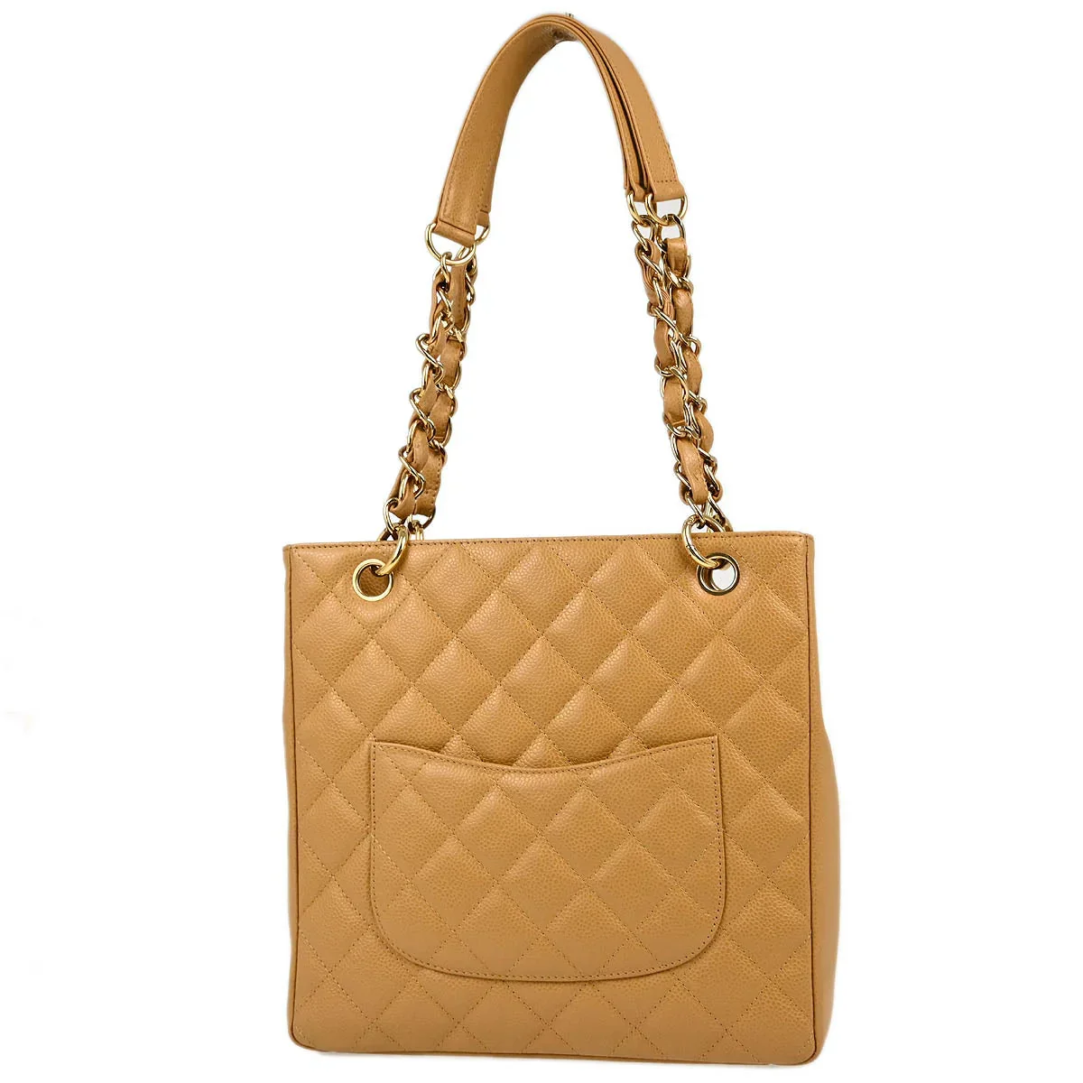 Chanel 2003-2004 Beige Caviar Petite Shopping Tote PST Chain Tote Handbag - Image 2