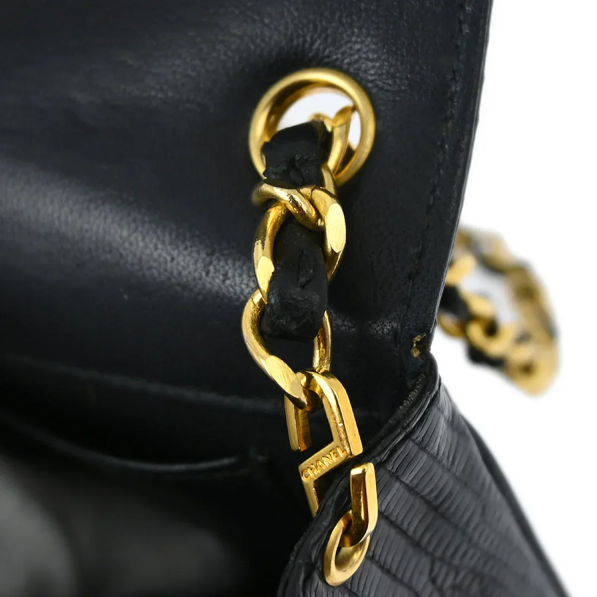 Chanel * 1989-1991 Black Lizard Pushlock Shoulder Bag - Image 10