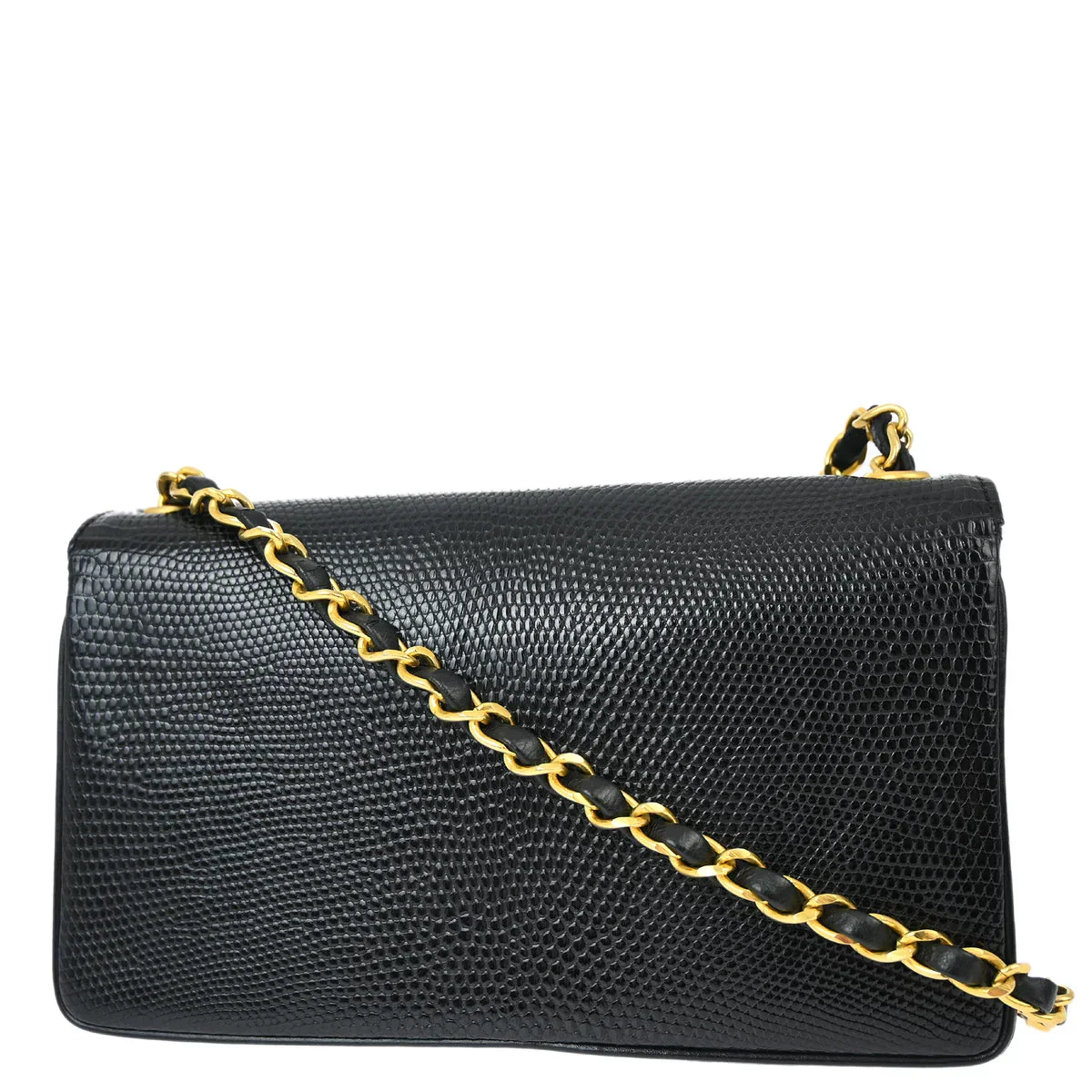 Chanel * 1989-1991 Black Lizard Pushlock Shoulder Bag - Image 2