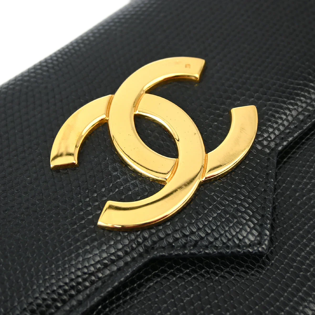 Chanel * 1989-1991 Black Lizard Pushlock Shoulder Bag - Image 3