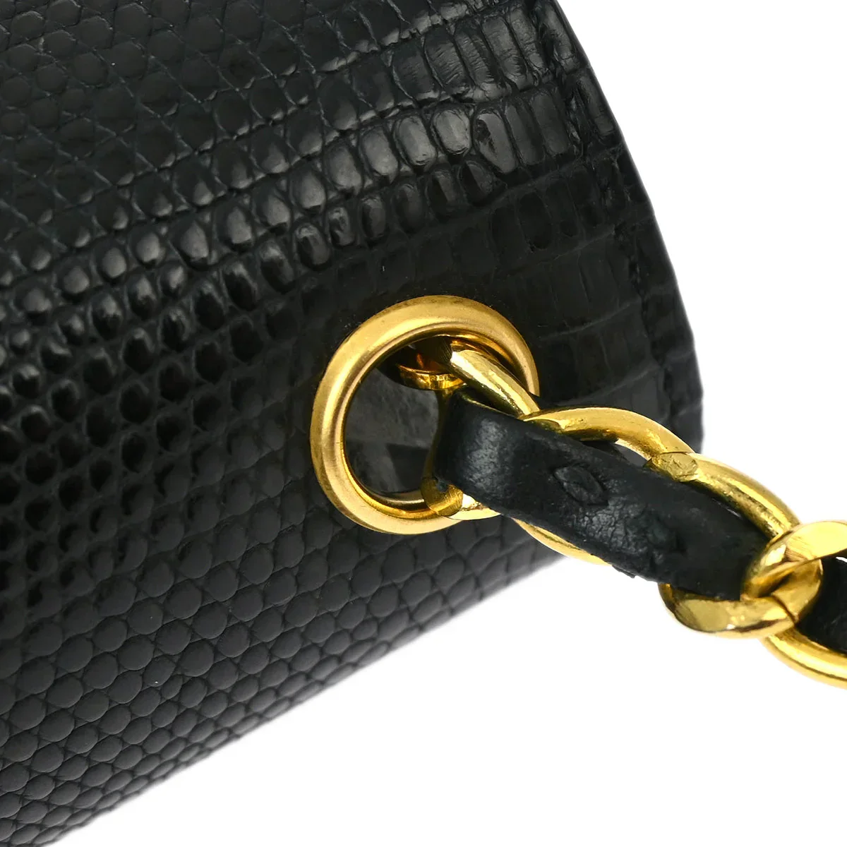 Chanel * 1989-1991 Black Lizard Pushlock Shoulder Bag - Image 5