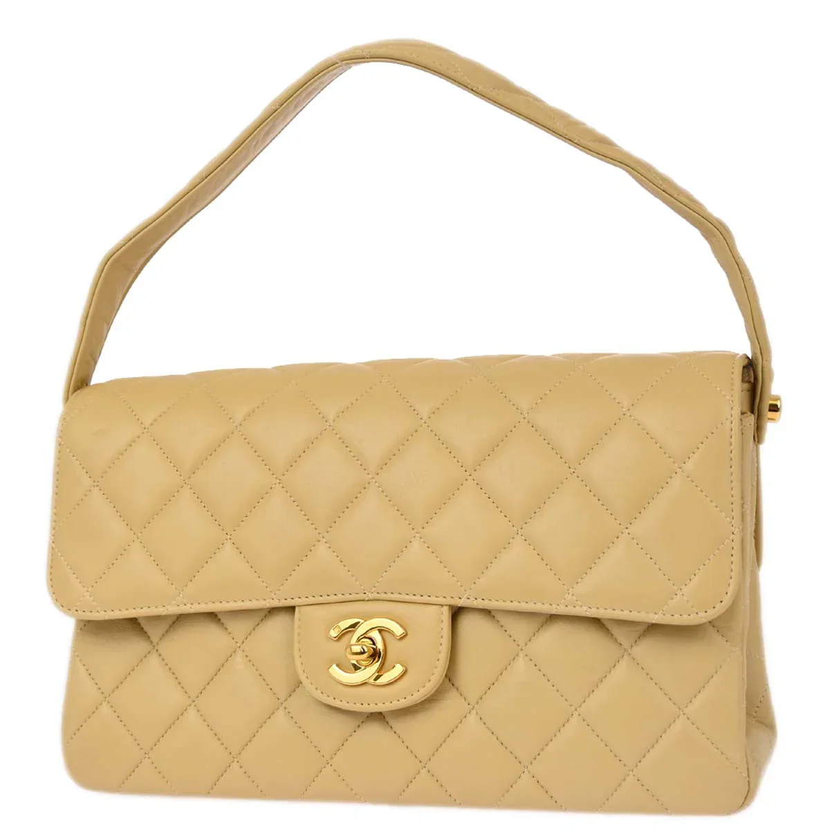 Chanel Beige Lambskin Double Sided Classic Flap Handbag - Image 2