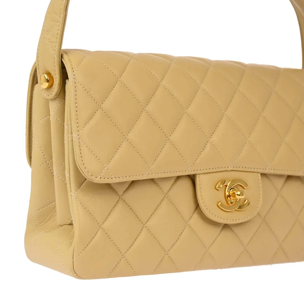 Chanel Beige Lambskin Double Sided Classic Flap Handbag - Image 3