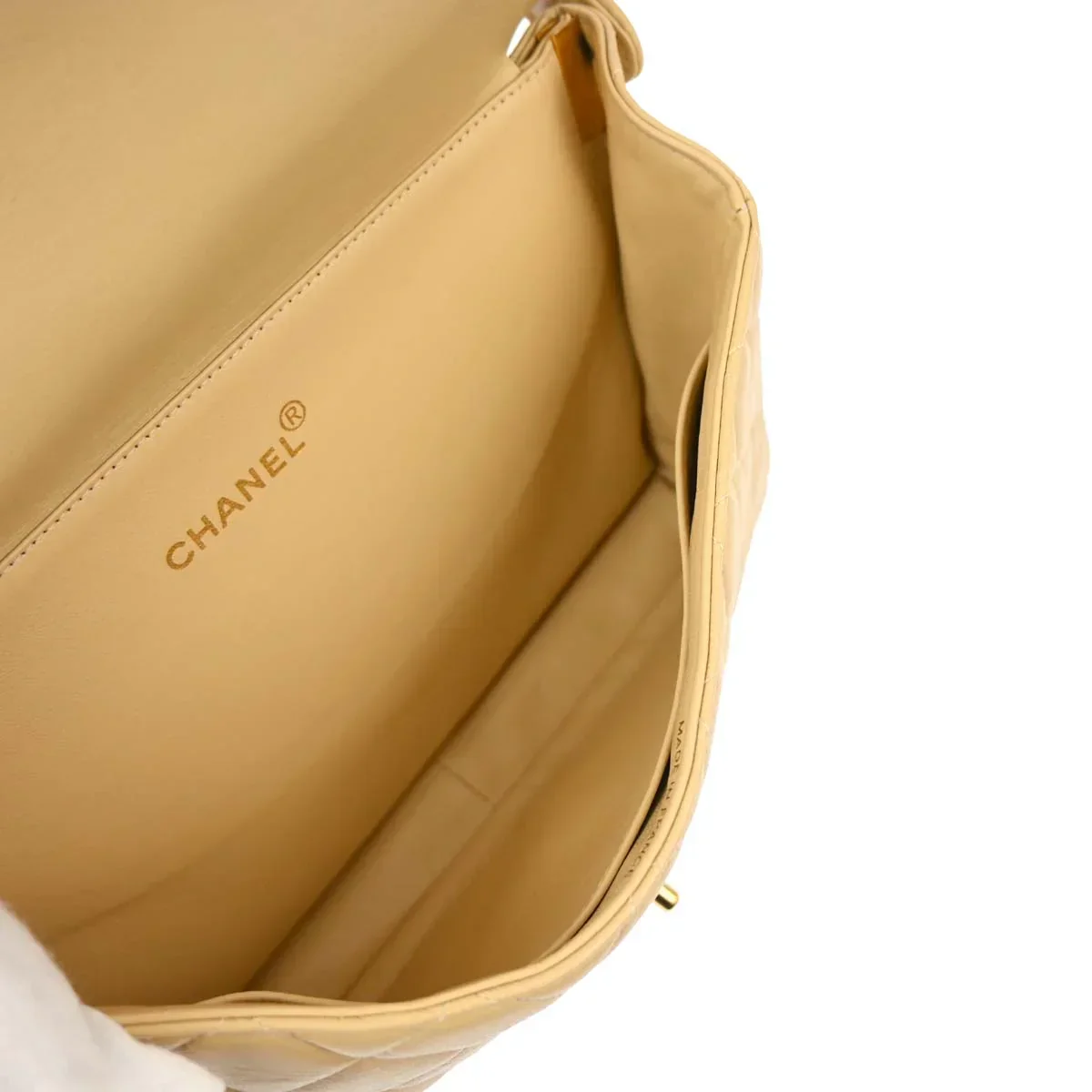 Chanel Beige Lambskin Double Sided Classic Flap Handbag - Image 7
