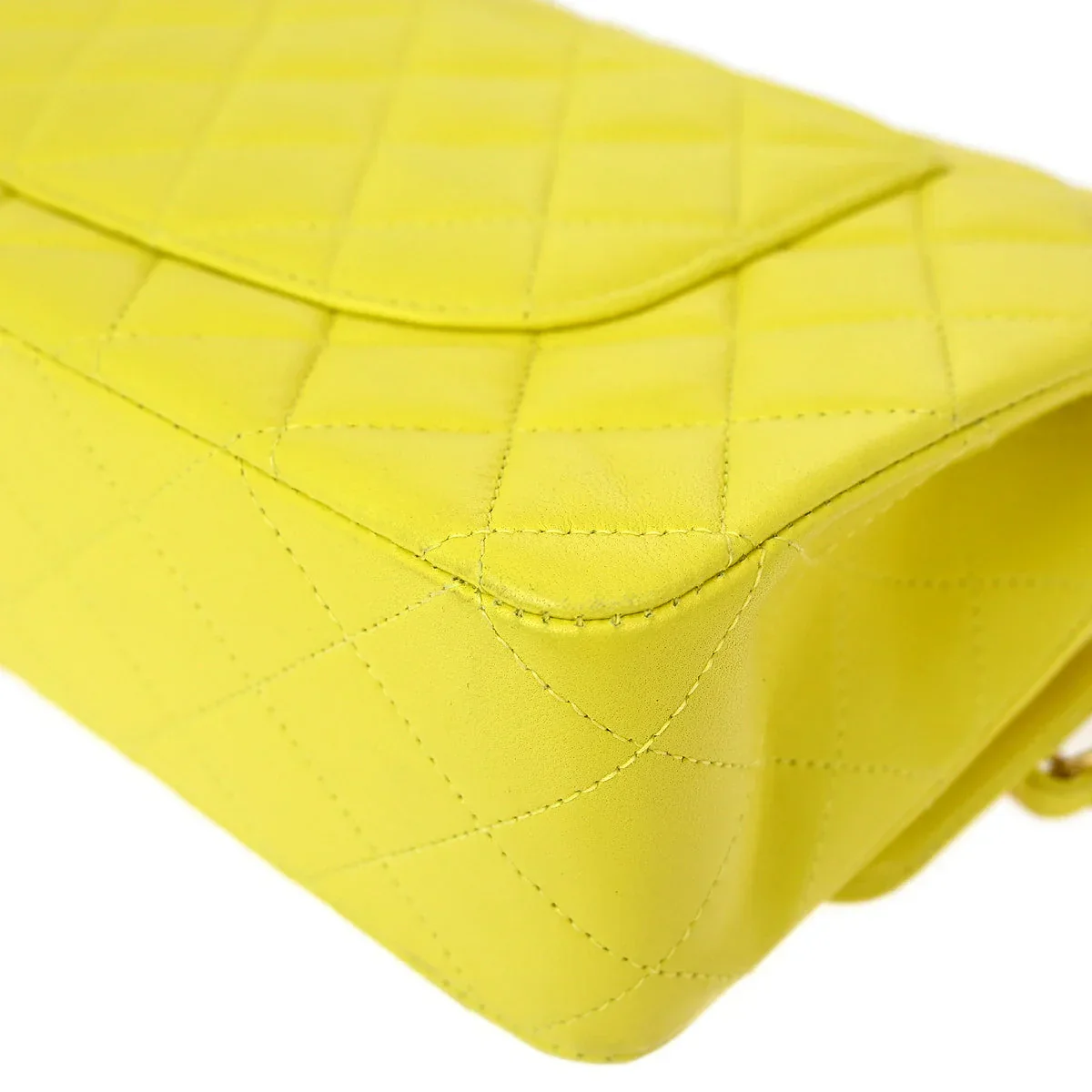 Chanel * 2000-2002 Yellow Lambskin Medium Classic Double Flap Shoulder Bag - Image 4