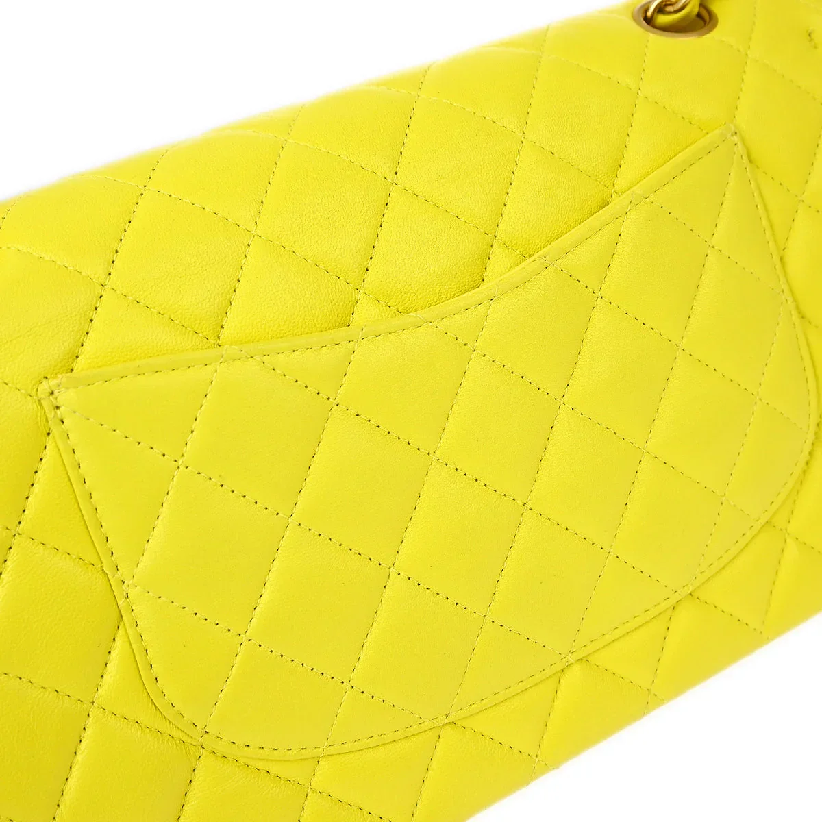 Chanel * 2000-2002 Yellow Lambskin Medium Classic Double Flap Shoulder Bag - Image 5