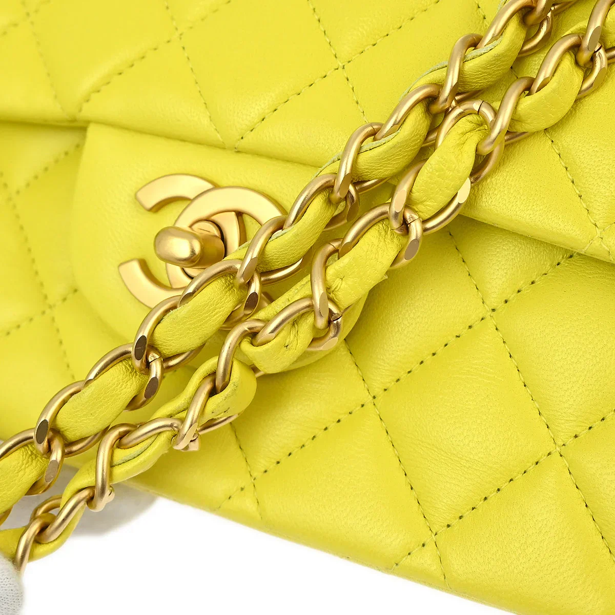 Chanel * 2000-2002 Yellow Lambskin Medium Classic Double Flap Shoulder Bag - Image 6