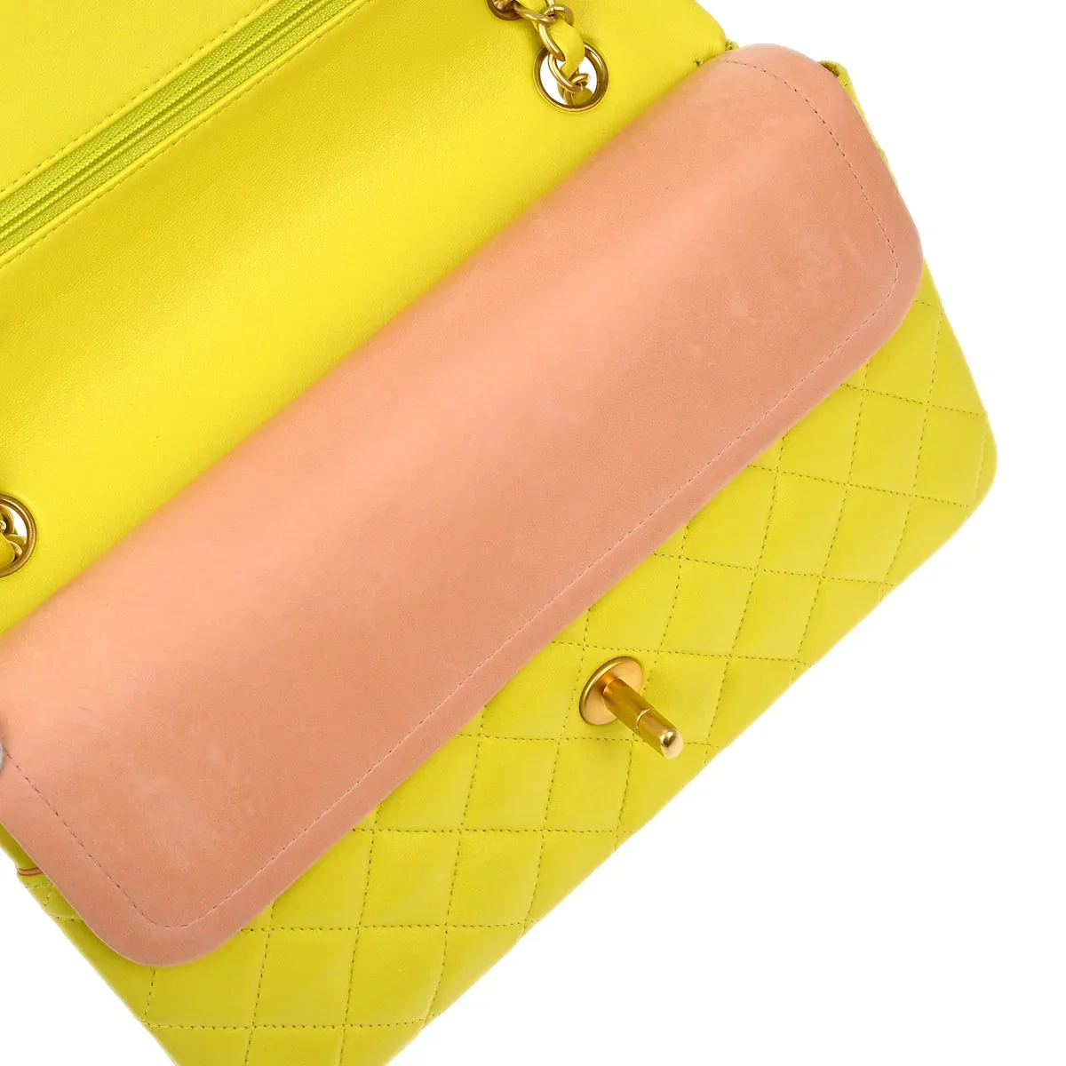 Chanel * 2000-2002 Yellow Lambskin Medium Classic Double Flap Shoulder Bag - Image 7