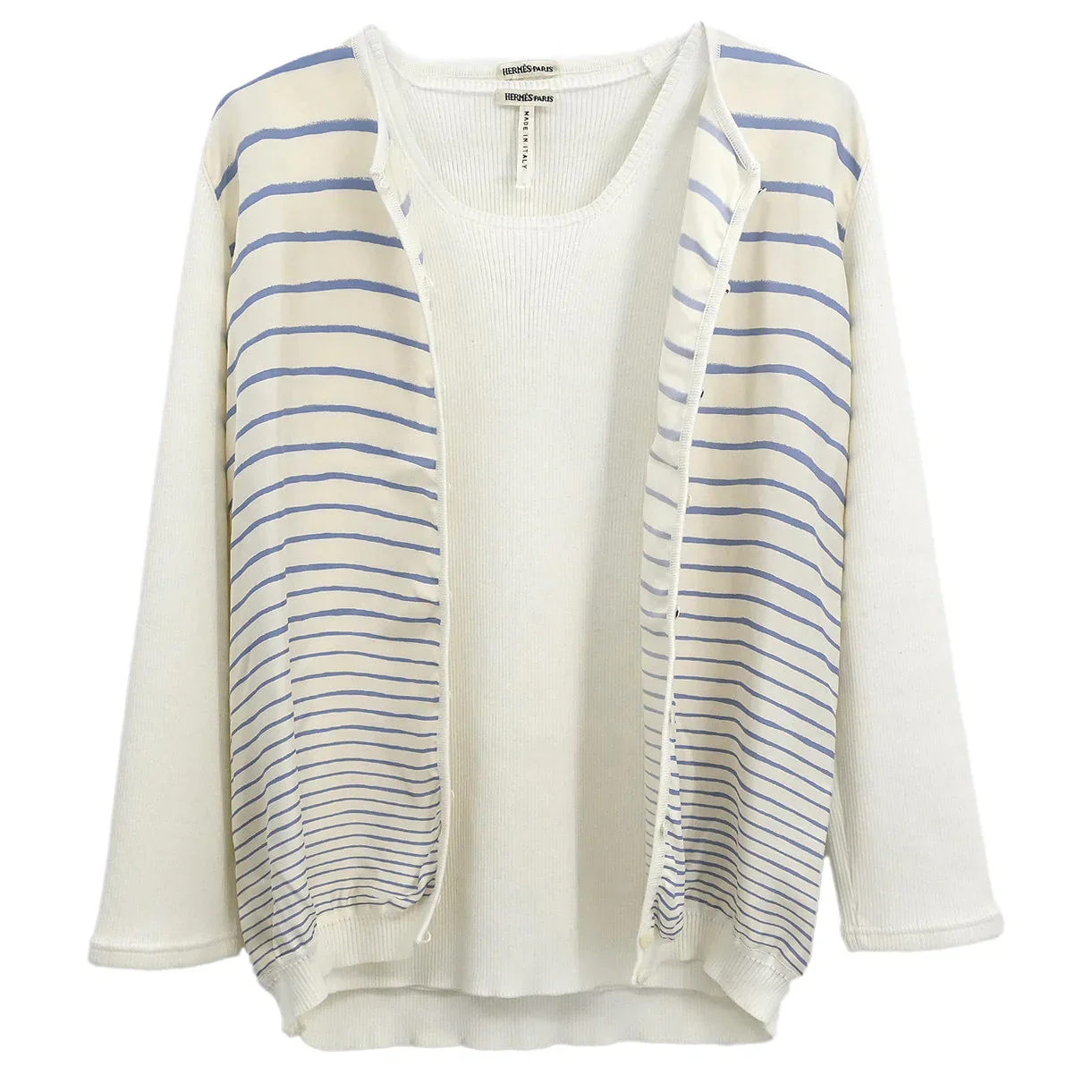 Hermes Set Cardigan Sleeveless Top White #ME