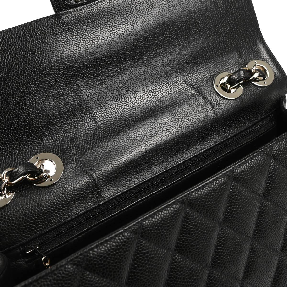 Chanel 1997-1999 Black Caviar Jumbo Classic Flap Shoulder Bag - Image 8