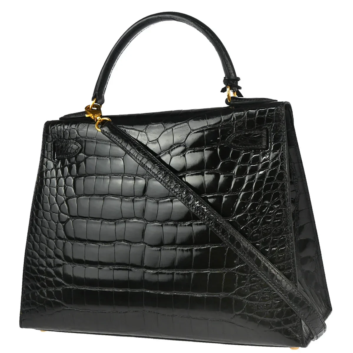 Hermes * 1993 Black Alligator Kelly 28 Sellier 2way Shoulder Handbag - Image 2