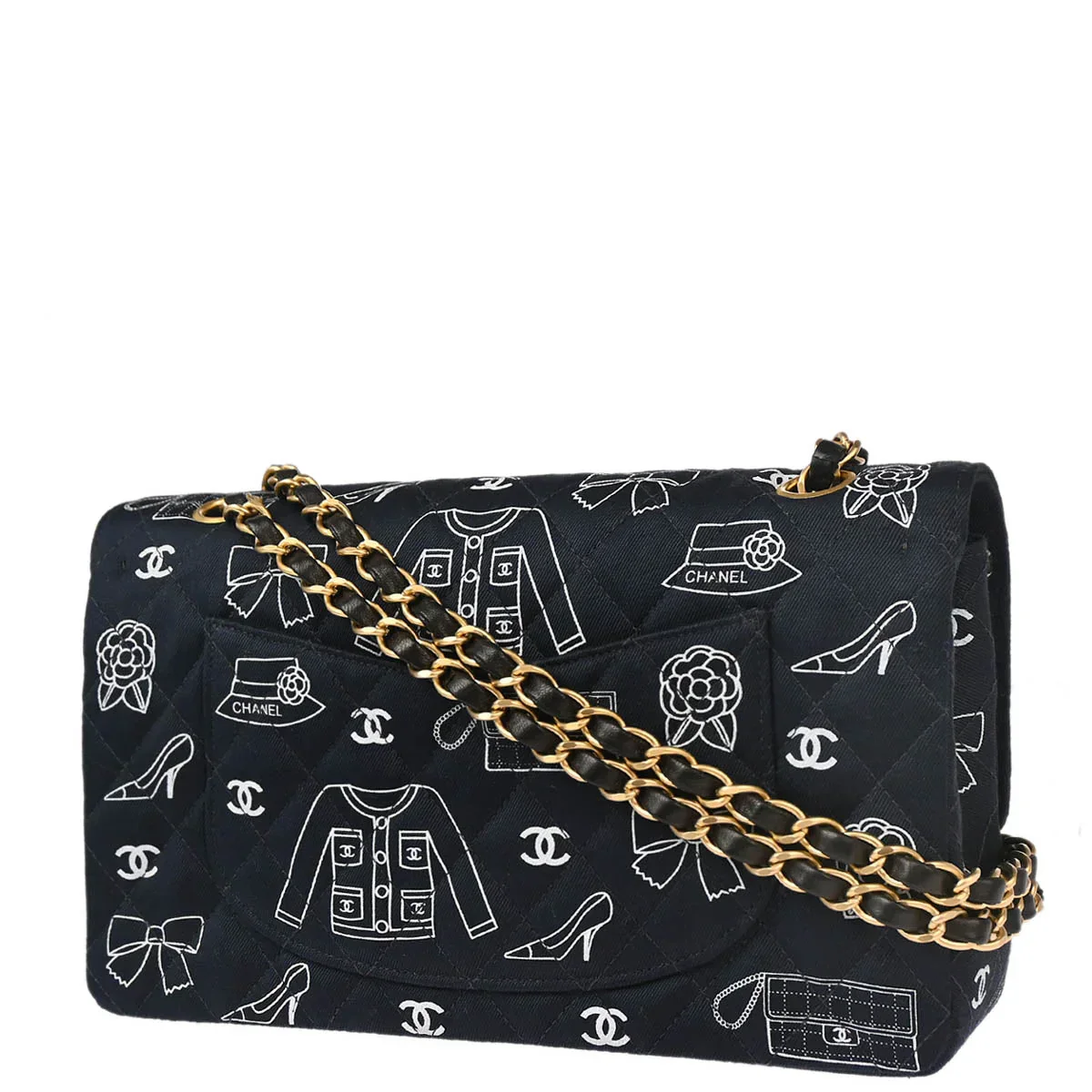 Chanel 2001-2003 Black Canvas Medium Classic Double Flap Shoulder Bag - Image 2