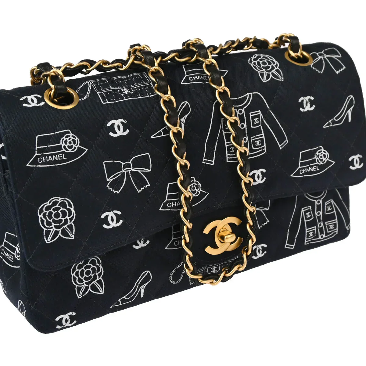 Chanel 2001-2003 Black Canvas Medium Classic Double Flap Shoulder Bag - Image 3