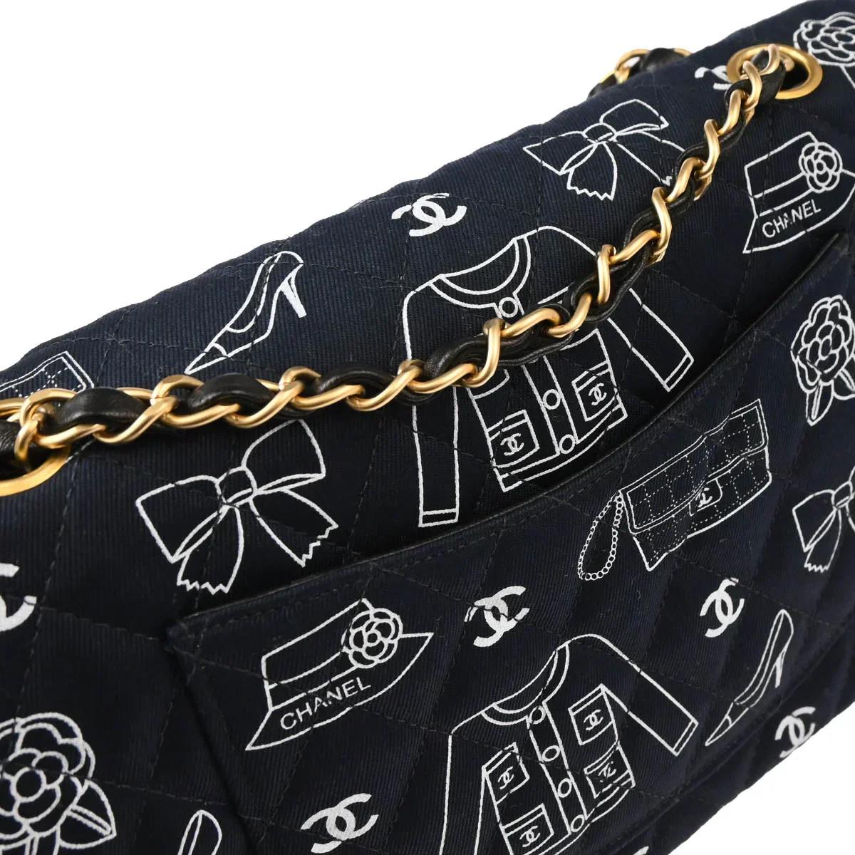 Chanel 2001-2003 Black Canvas Medium Classic Double Flap Shoulder Bag - Image 6