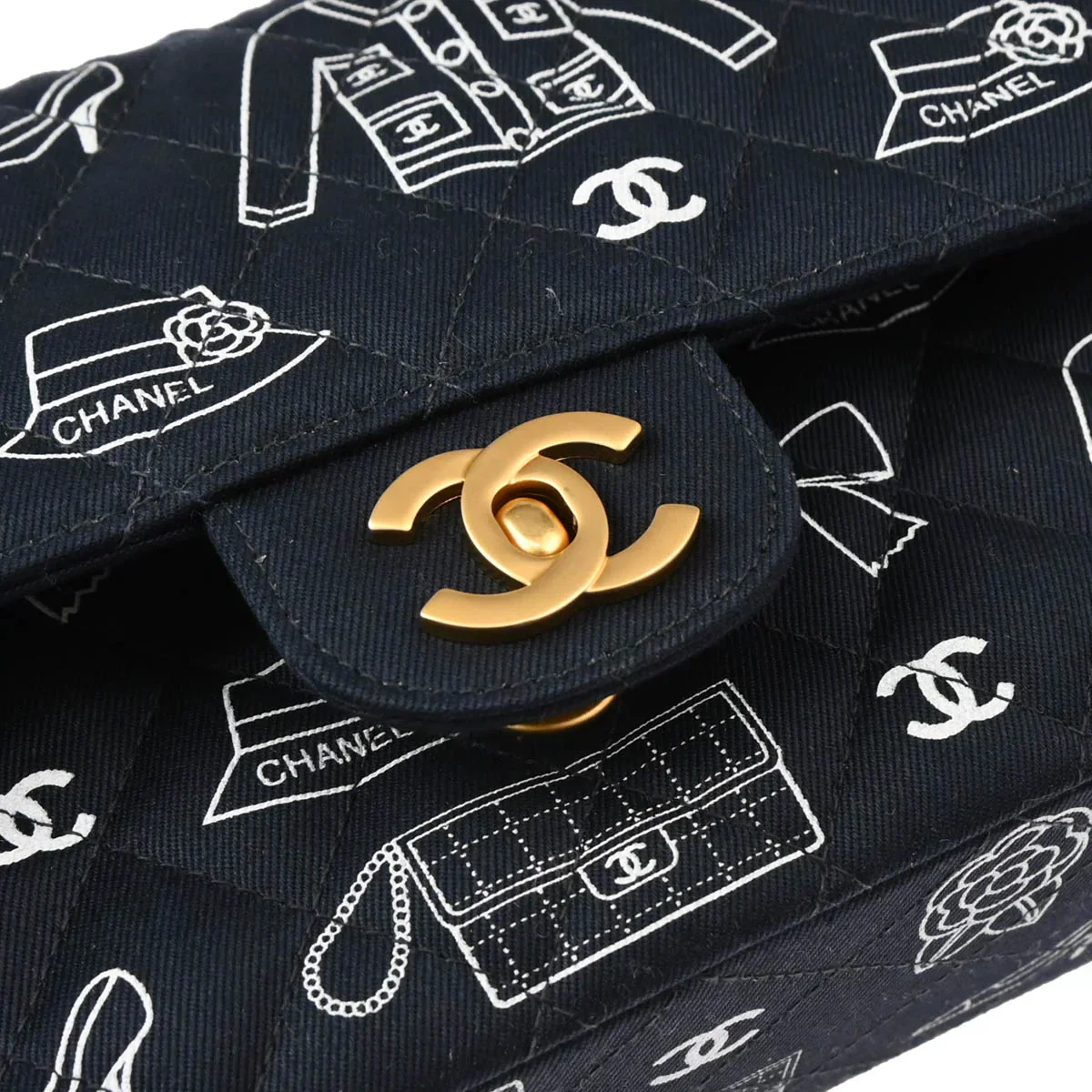 Chanel 2001-2003 Black Canvas Medium Classic Double Flap Shoulder Bag - Image 7