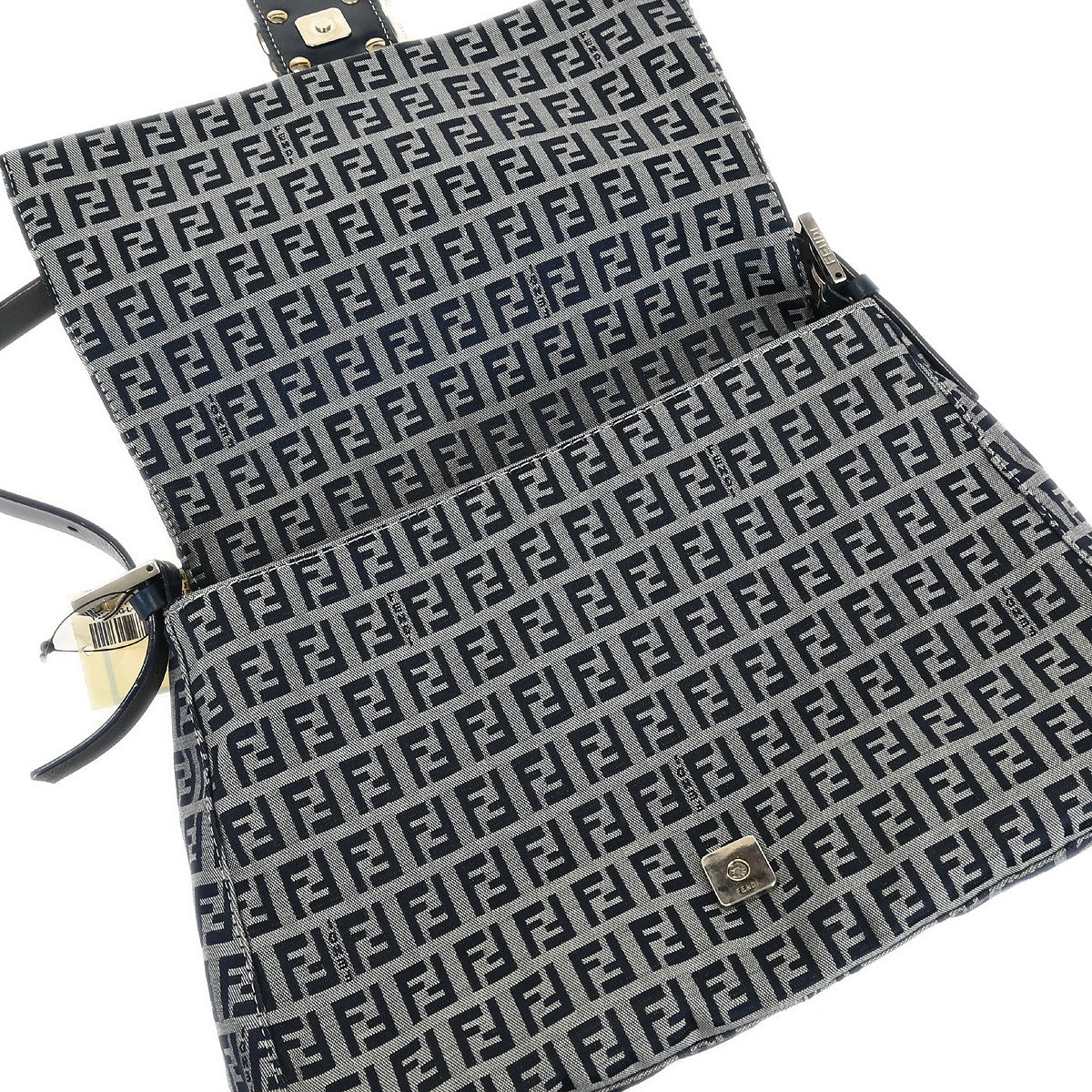 Fendi Navy Gray Zucchino Mamma Baguette Handbag - Image 8