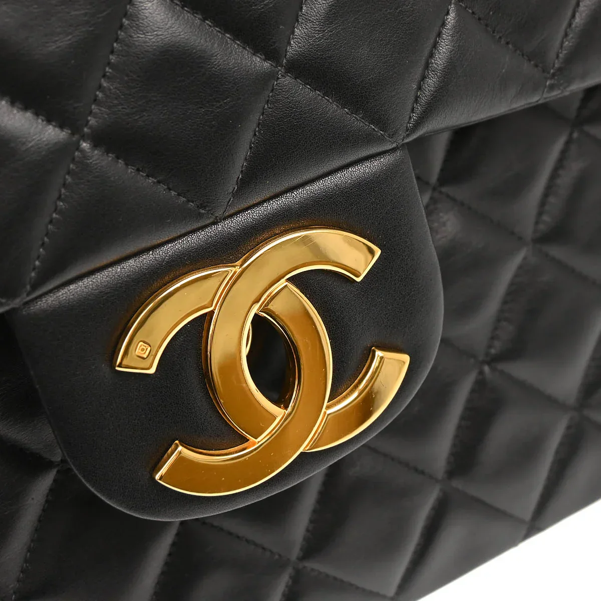 Chanel 1994-1996 Black Lambskin Maxi Flap Bag - Image 7