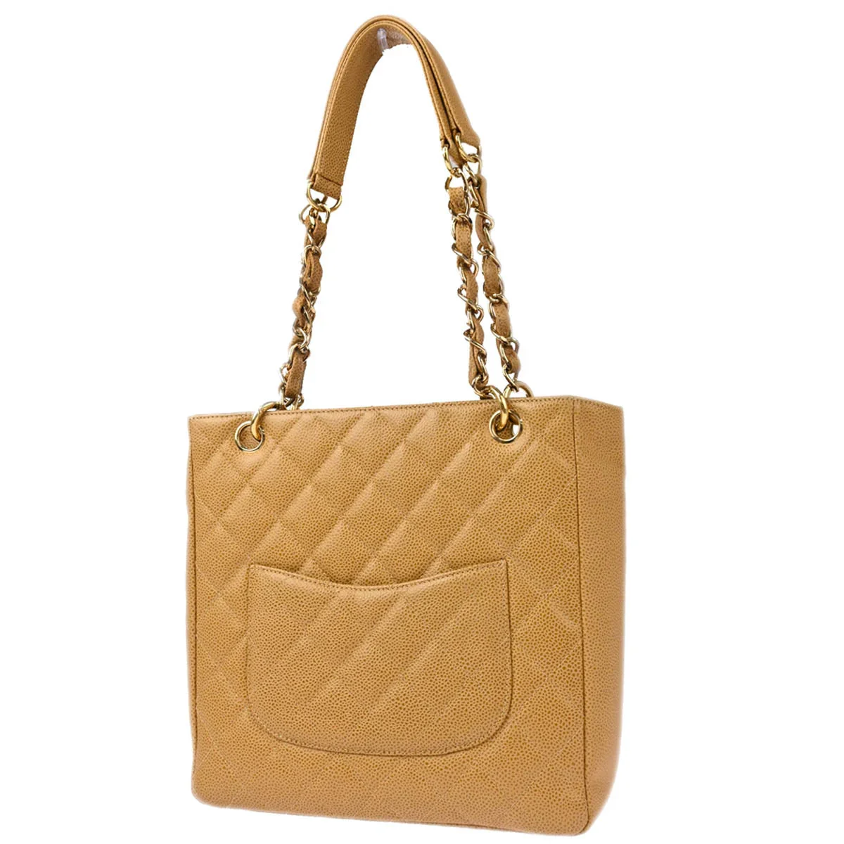 Chanel 2003-2004 Beige Caviar Petite Shopping Tote PST Chain Handbag - Image 2