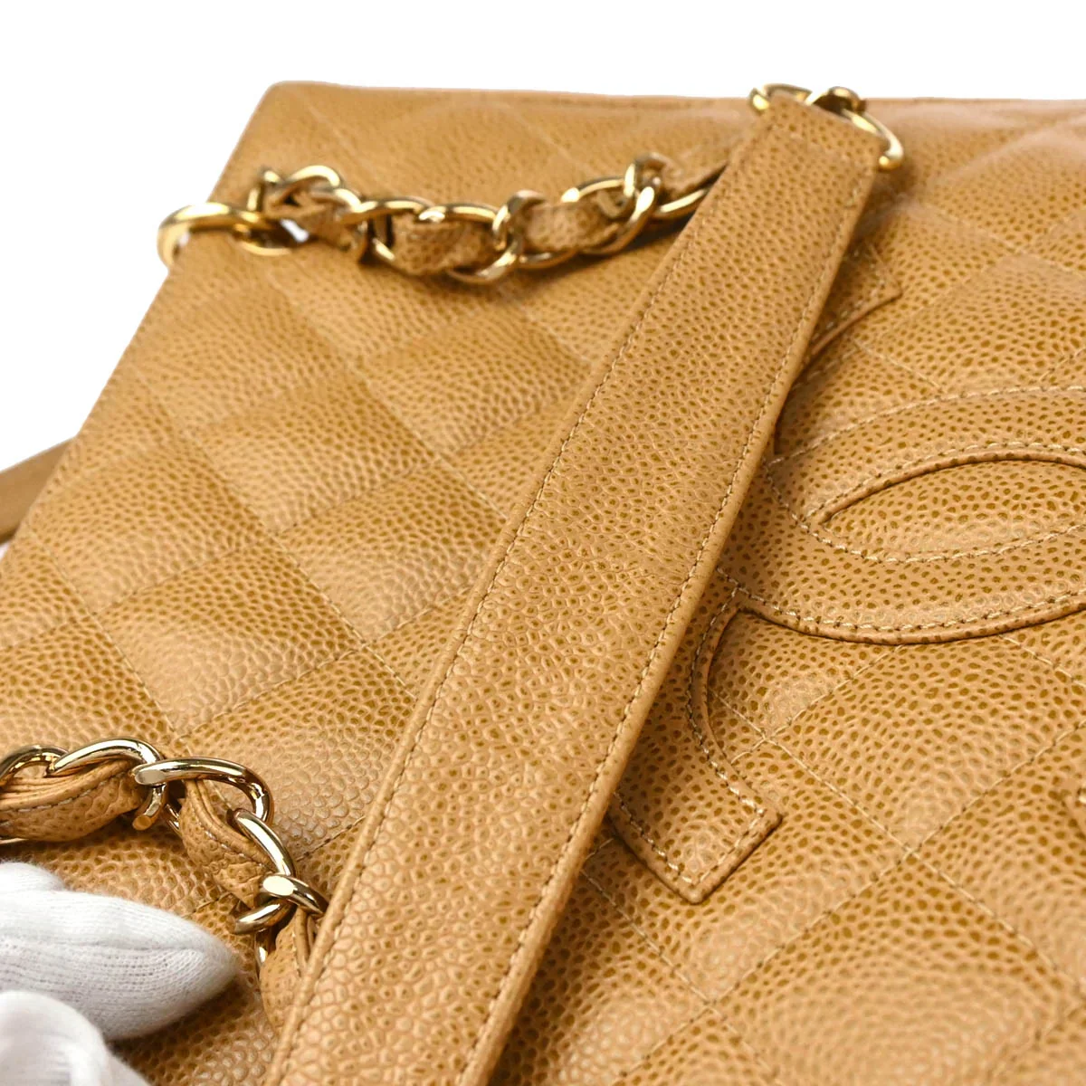 Chanel 2003-2004 Beige Caviar Petite Shopping Tote PST Chain Handbag - Image 6