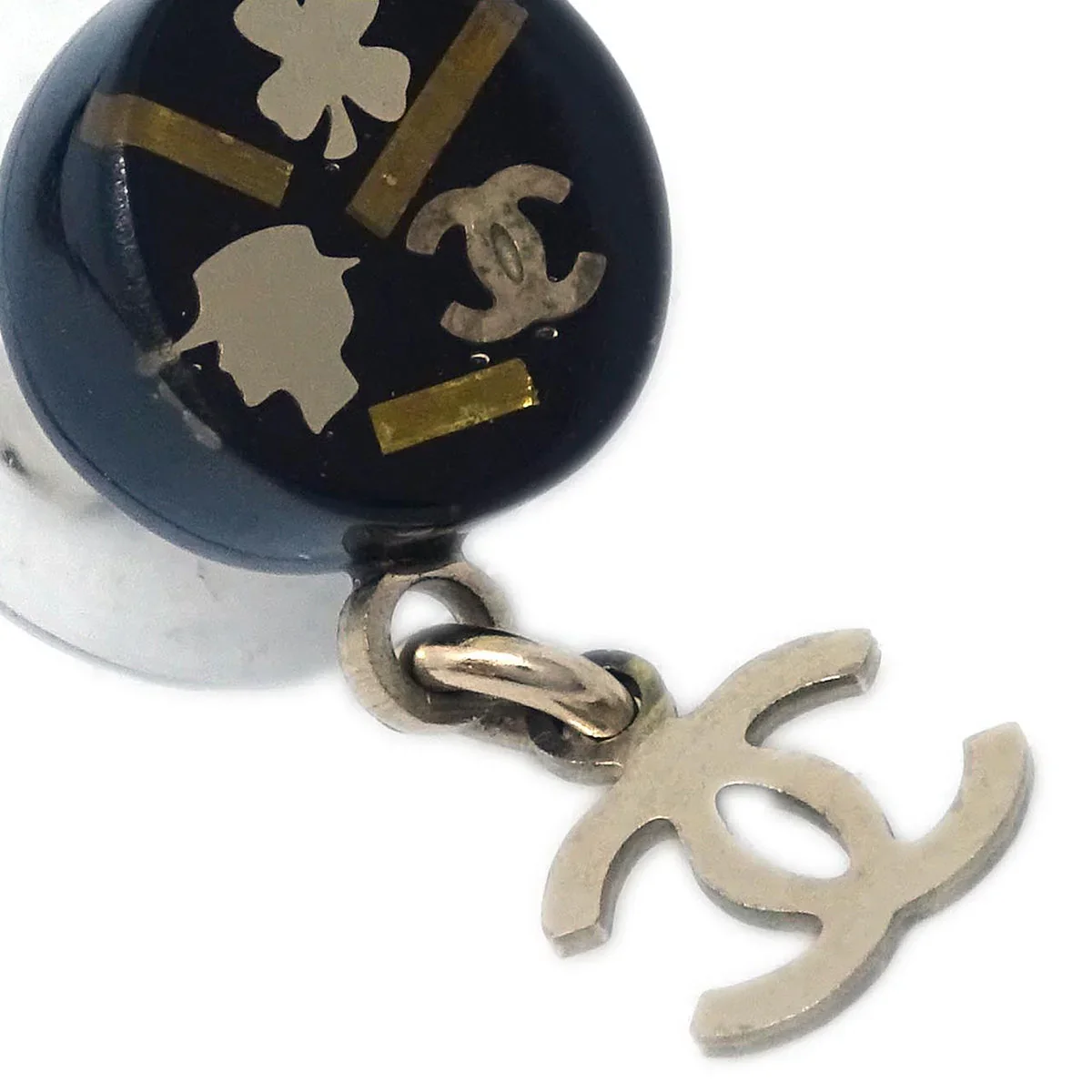Chanel Piercing Dangle Earrings Gold Black 06A - Image 2