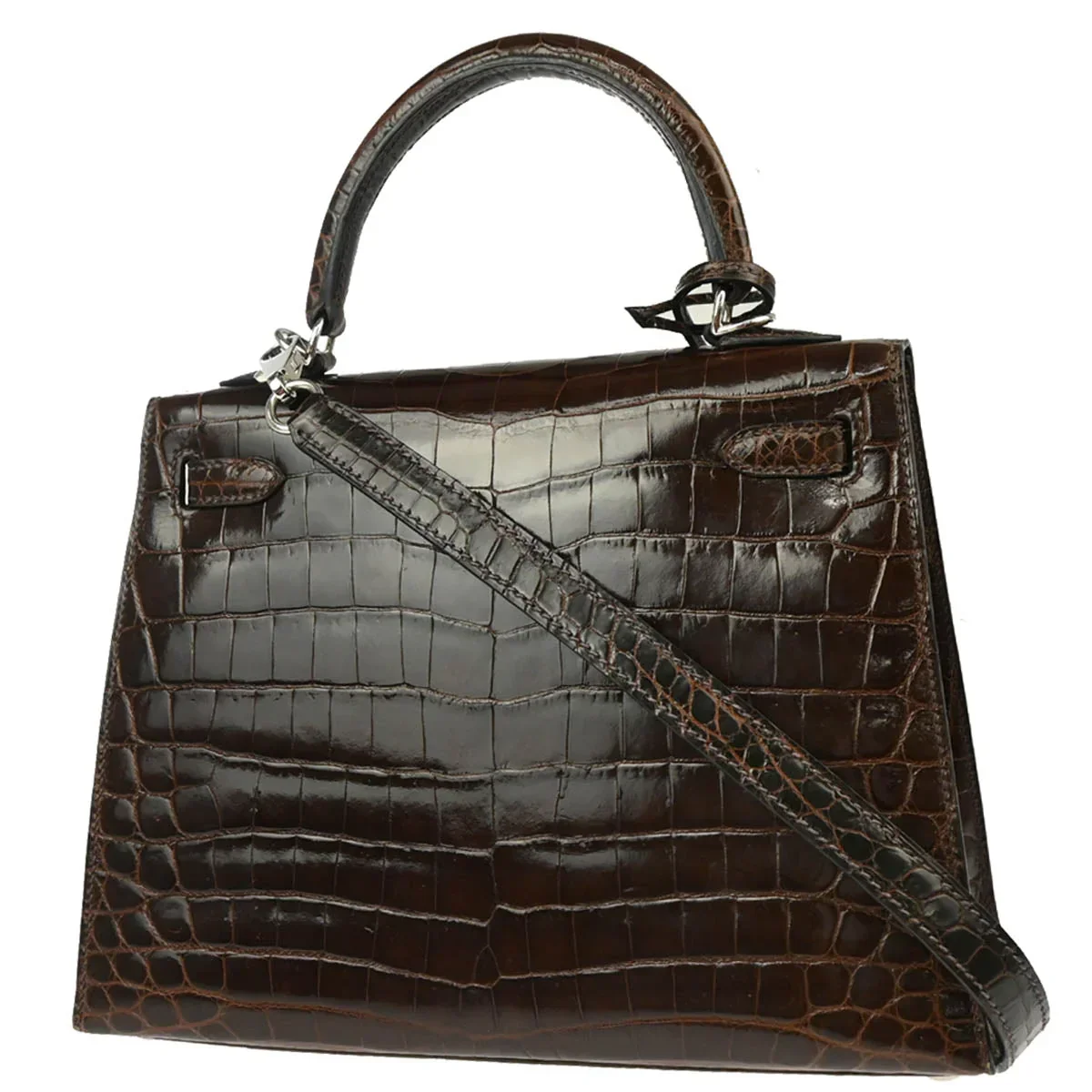 Hermes * 2007 Cocaon Niloticus Crocodile Kelly 25 Sellier 2way Shoulder Handbag - Image 2