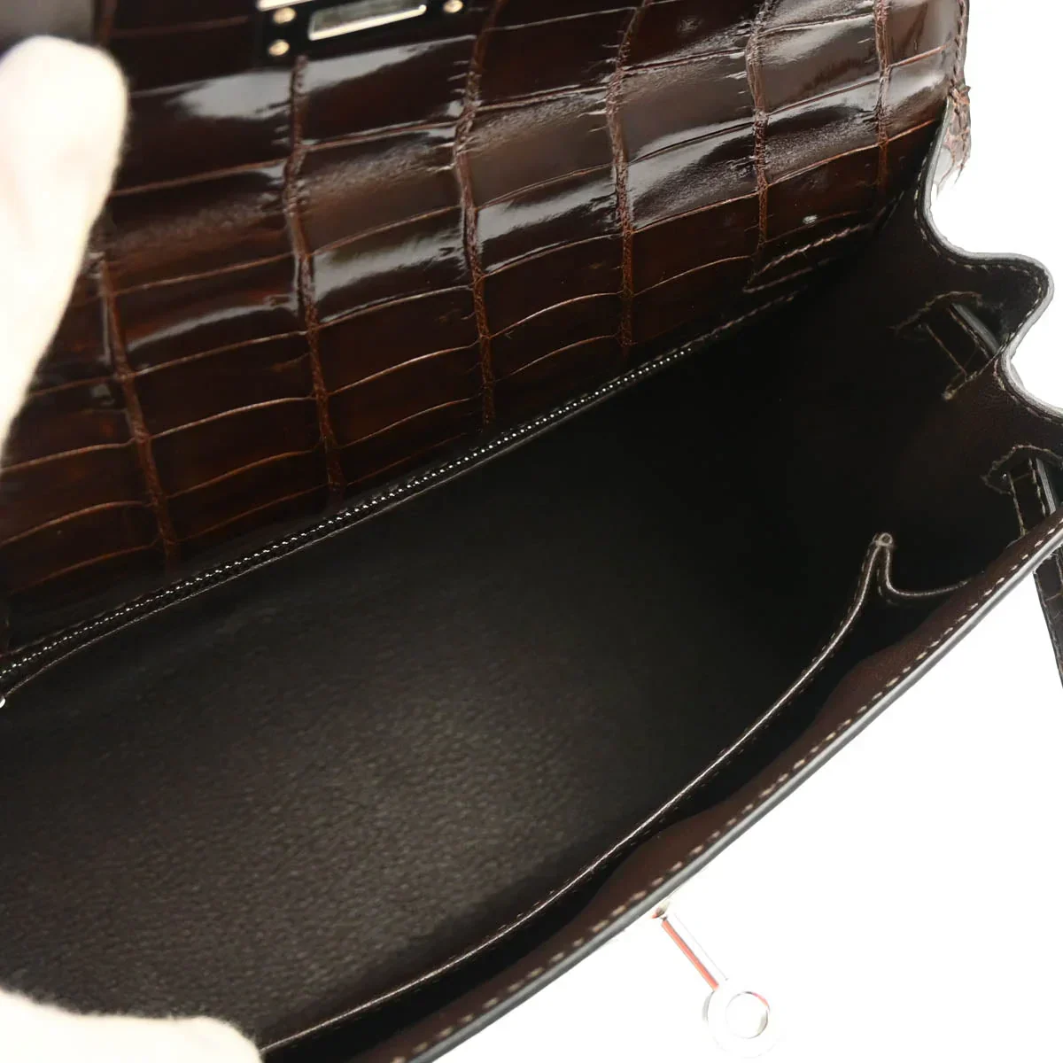 Hermes * 2007 Cocaon Niloticus Crocodile Kelly 25 Sellier 2way Shoulder Handbag - Image 4