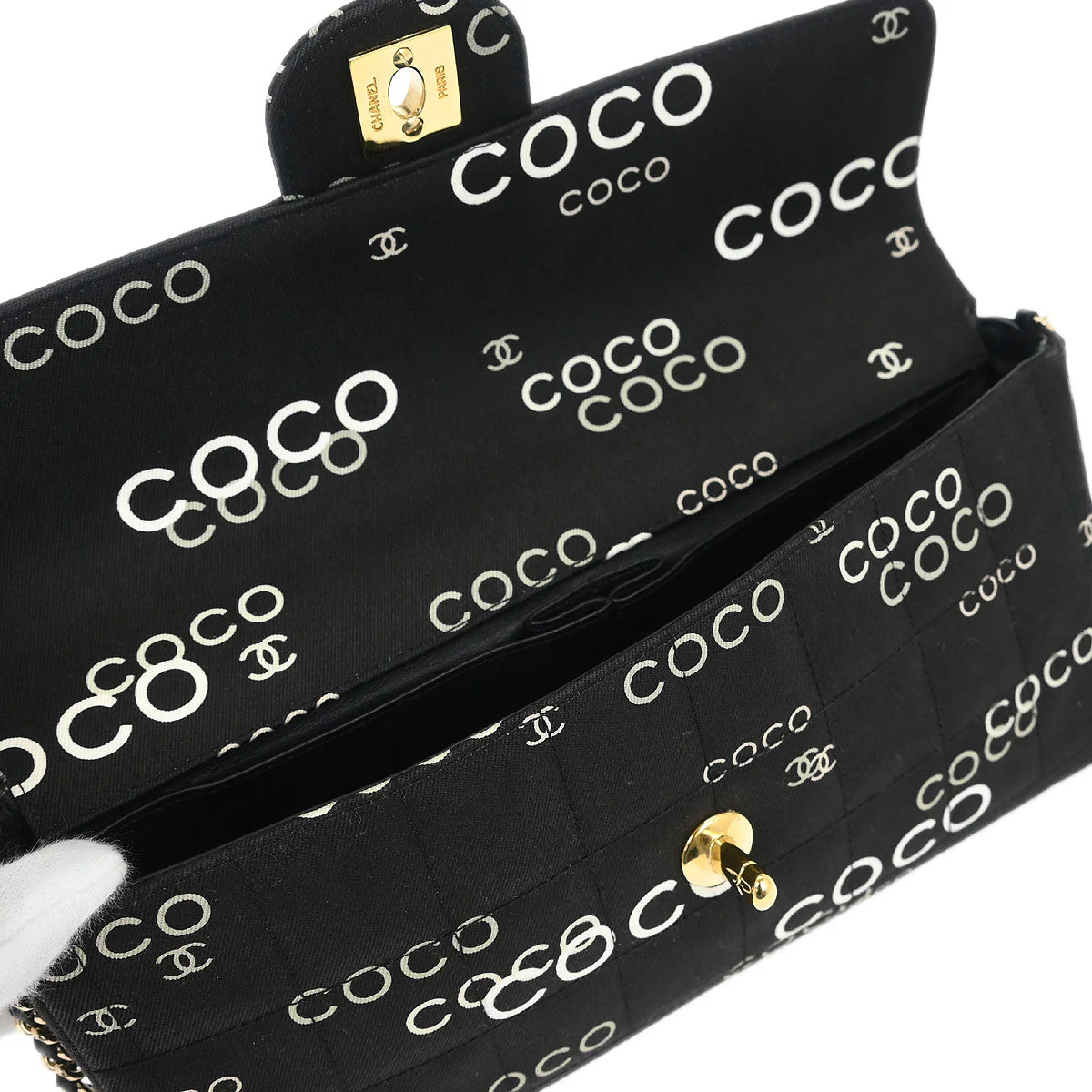 Chanel 2000-2002 Black Canvas COCO East West Choco Bar Shoulder Bag - Image 7