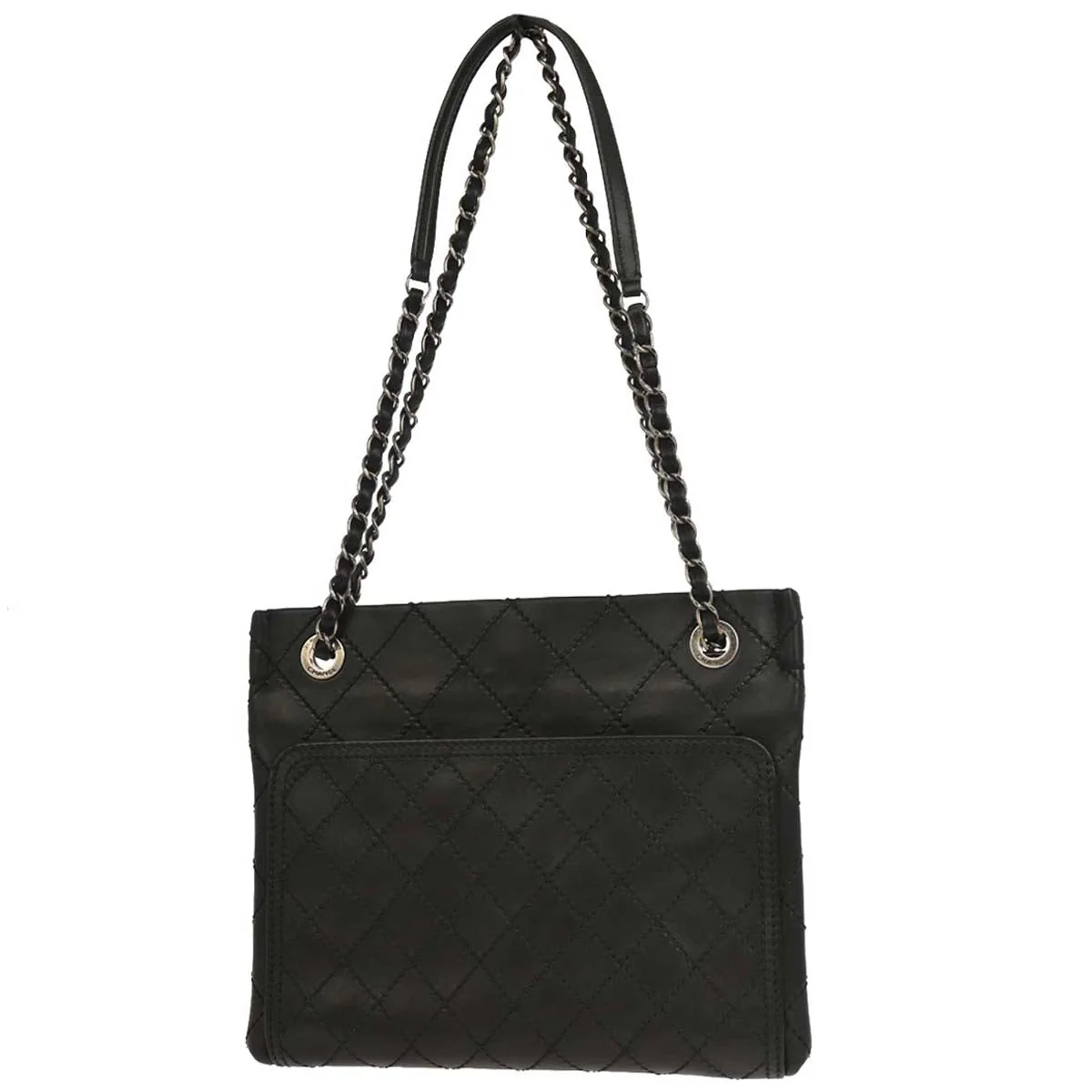 Chanel 2014-2015 Black Calfskin Wild Stitch Chain Tote Bag - Image 2