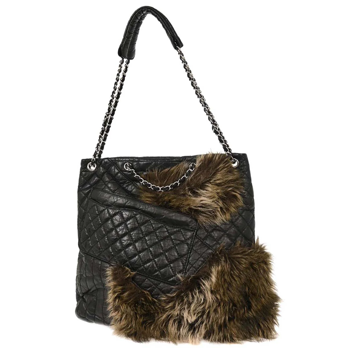 Chanel 2009-2010 Black Calfskin Faux Fur Mademoiselle Lock Shoulder Bag - Image 3