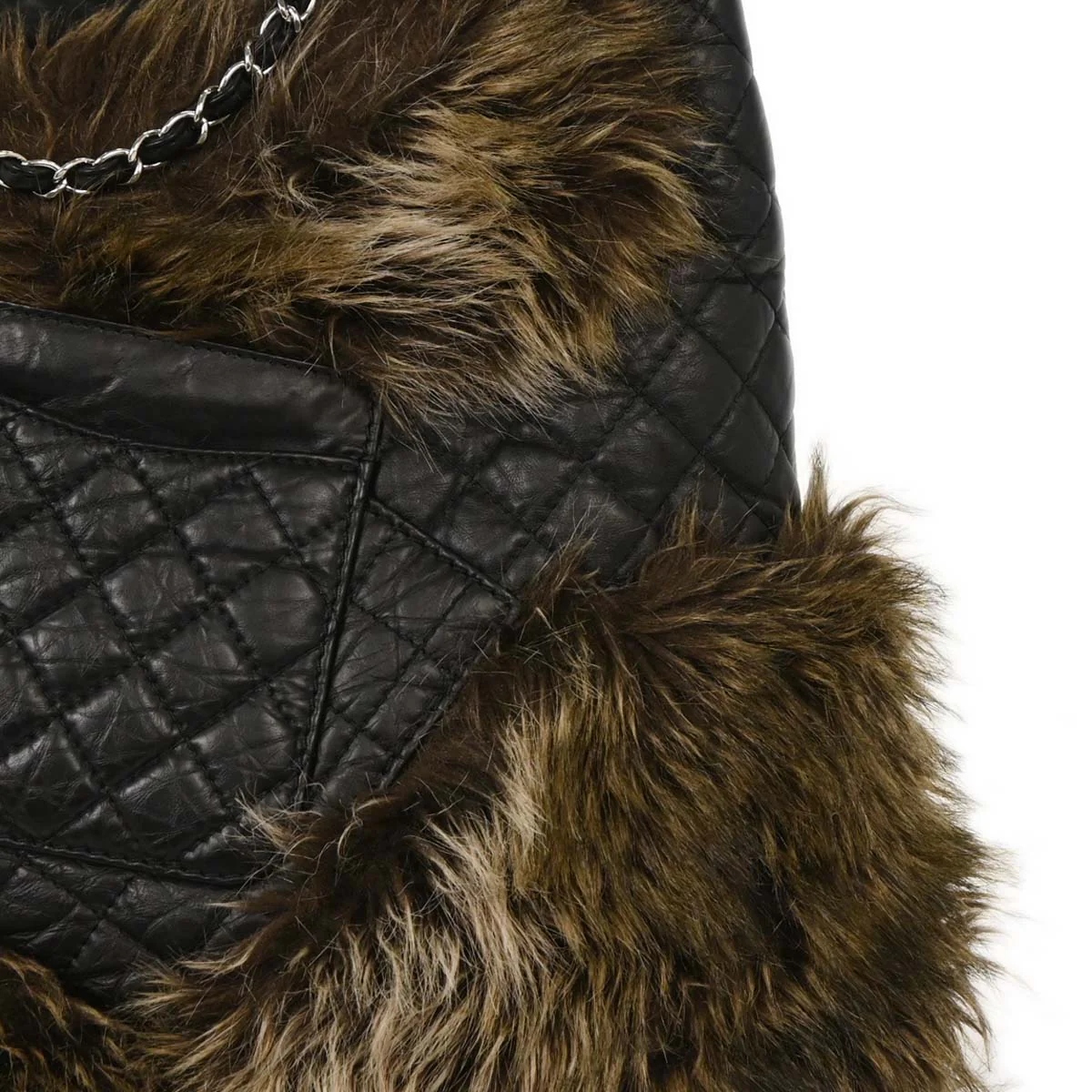 Chanel 2009-2010 Black Calfskin Faux Fur Mademoiselle Lock Shoulder Bag - Image 4