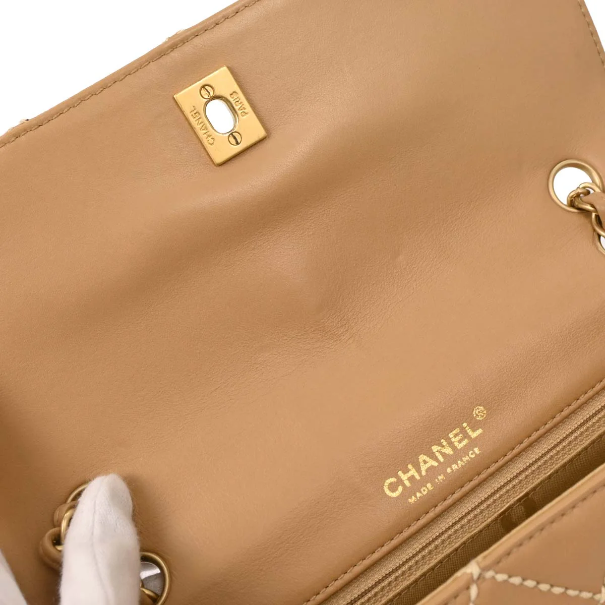 Chanel 2003-2004 Beige Calfskin Shoulder Bag - Image 8