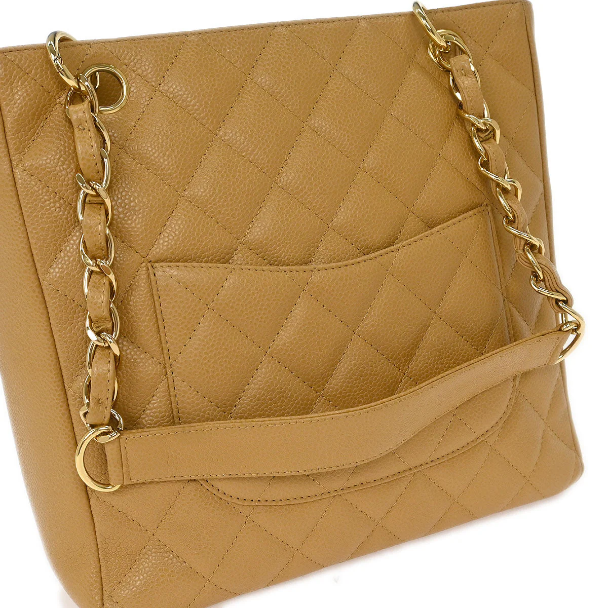 Chanel Beige Calfskin Petite Shopping Tote PST Chain Handbag - Image 4