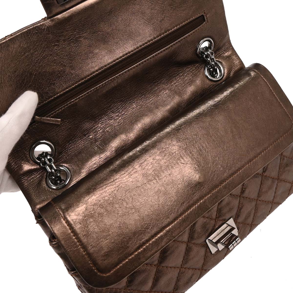 Chanel 2008-2009 Bronze Calfskin 2.55 Classic Double Flap Bag - Image 6