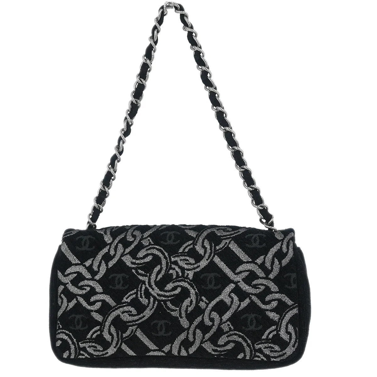 Chanel 2005-2006 Black Canvas Chain Print Handbag - Image 2