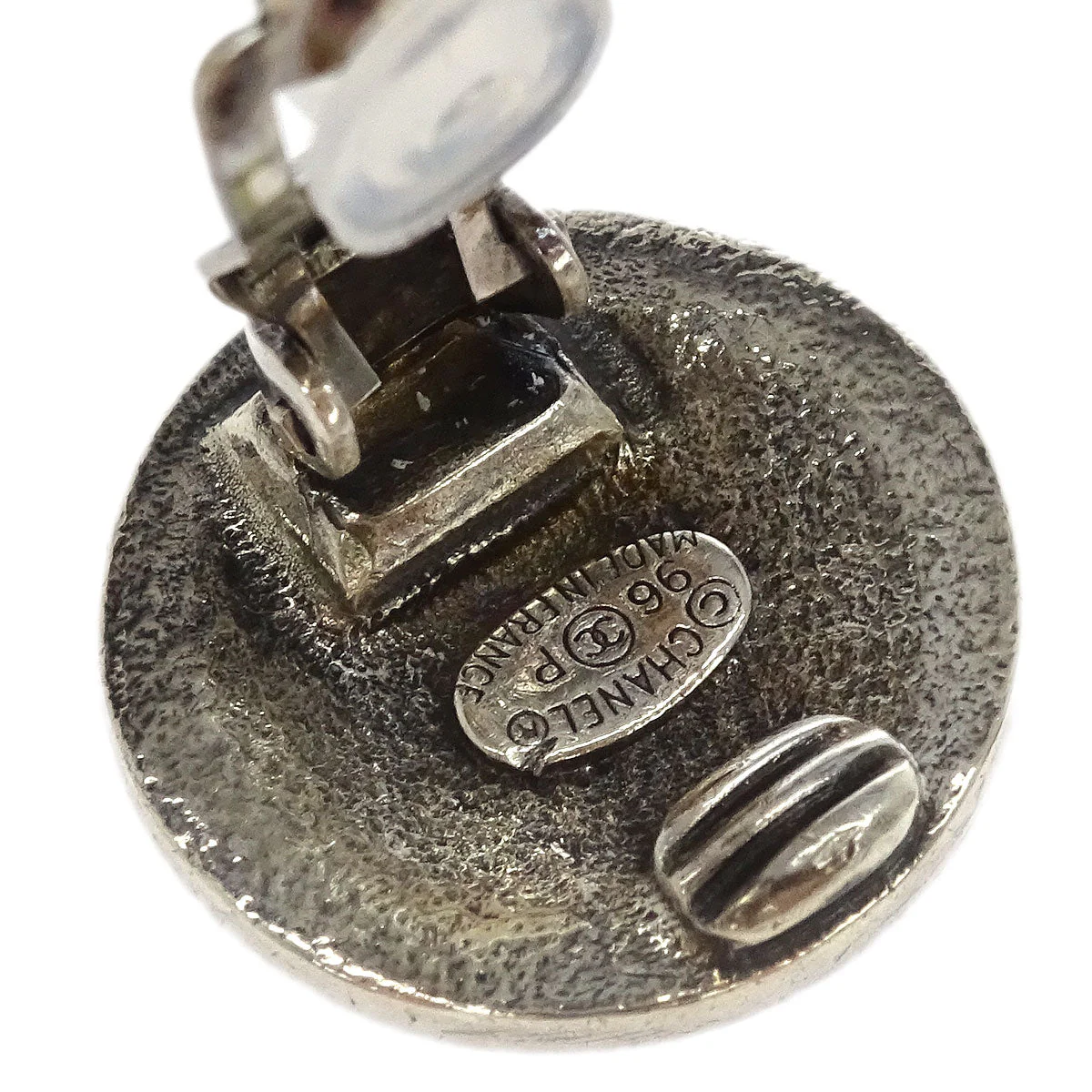 Chanel Button Earrings Clip-On Silver 96P - Image 4