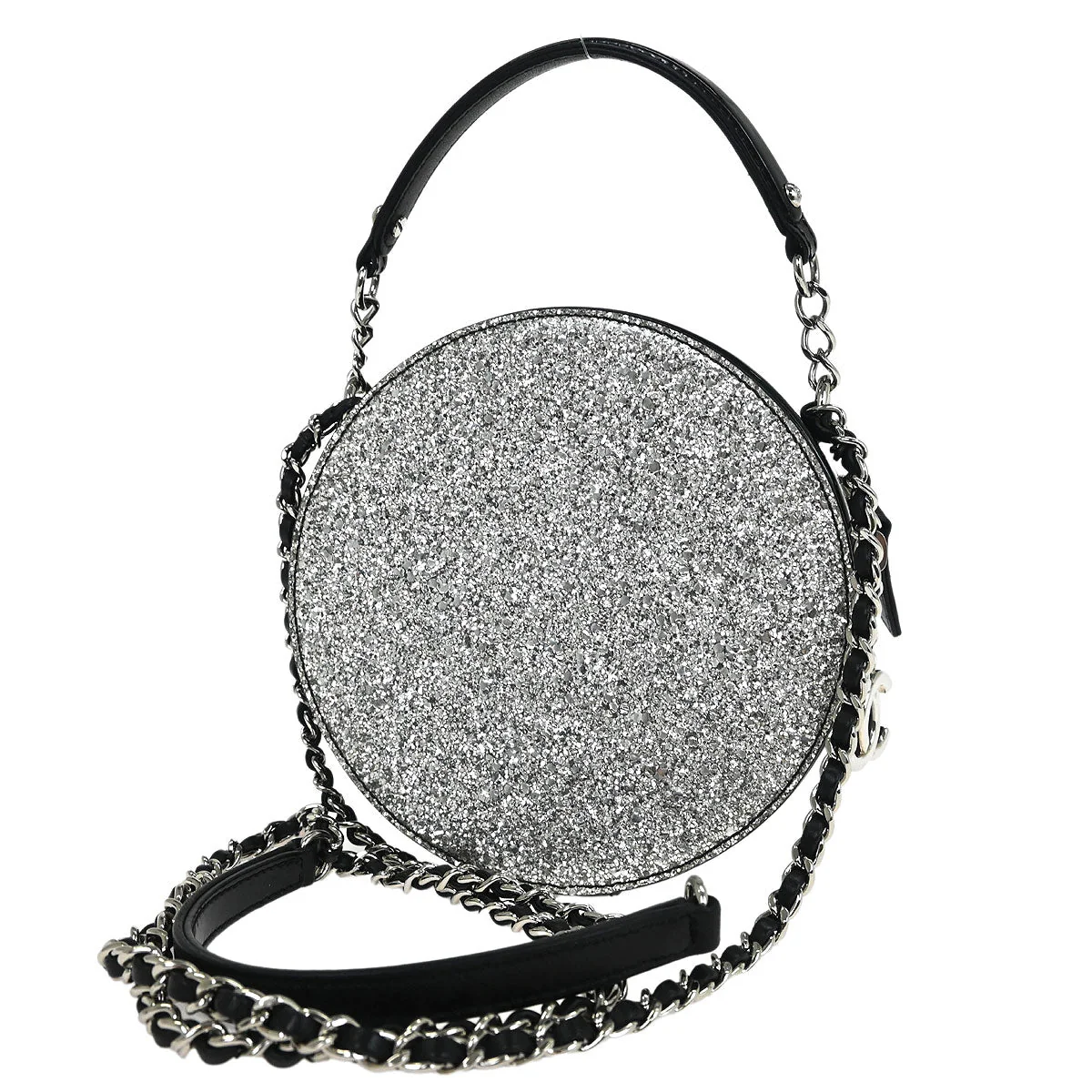 Chanel 2017-2018 Metallic Silver Patent Leather Round Chain Shoulder Bag - Image 2