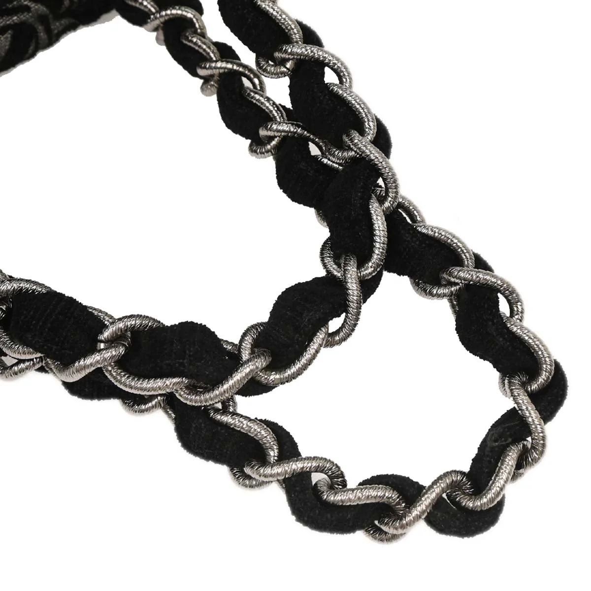 Chanel 2005-2006 Black Silver Cotton Jacquard Chain Handbag - Image 3