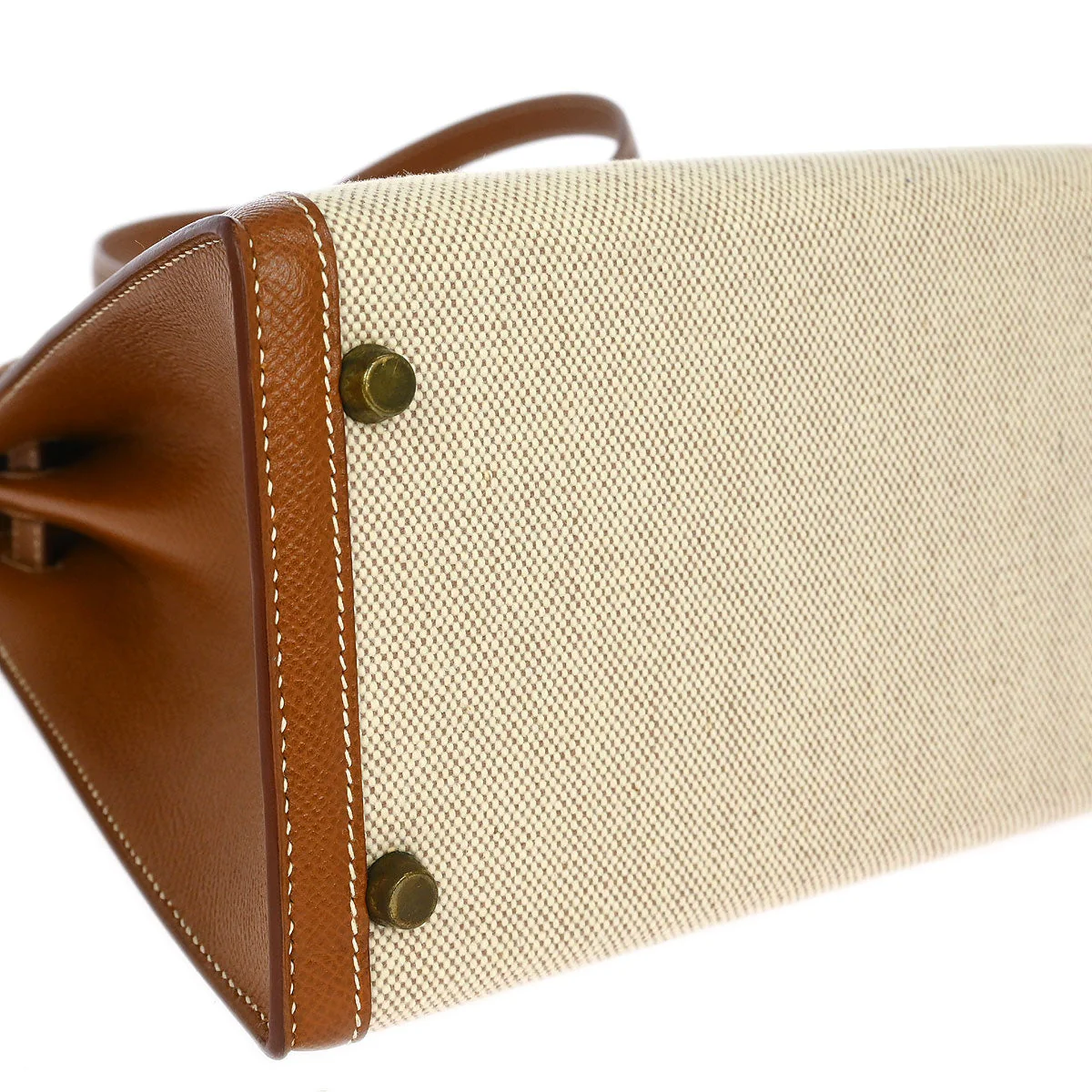 Hermes 1992 Beige Gold Toile H Courchevel Kelly 28 Sellier 2way Shoulder Handbag - Image 3