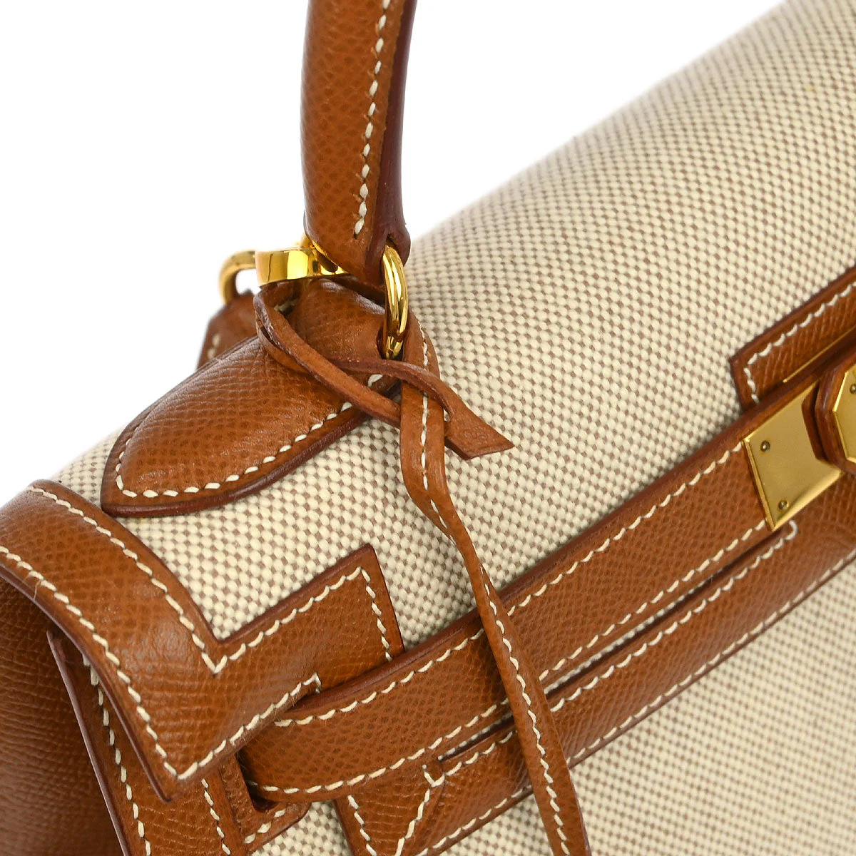 Hermes 1992 Beige Gold Toile H Courchevel Kelly 28 Sellier 2way Shoulder Handbag - Image 4