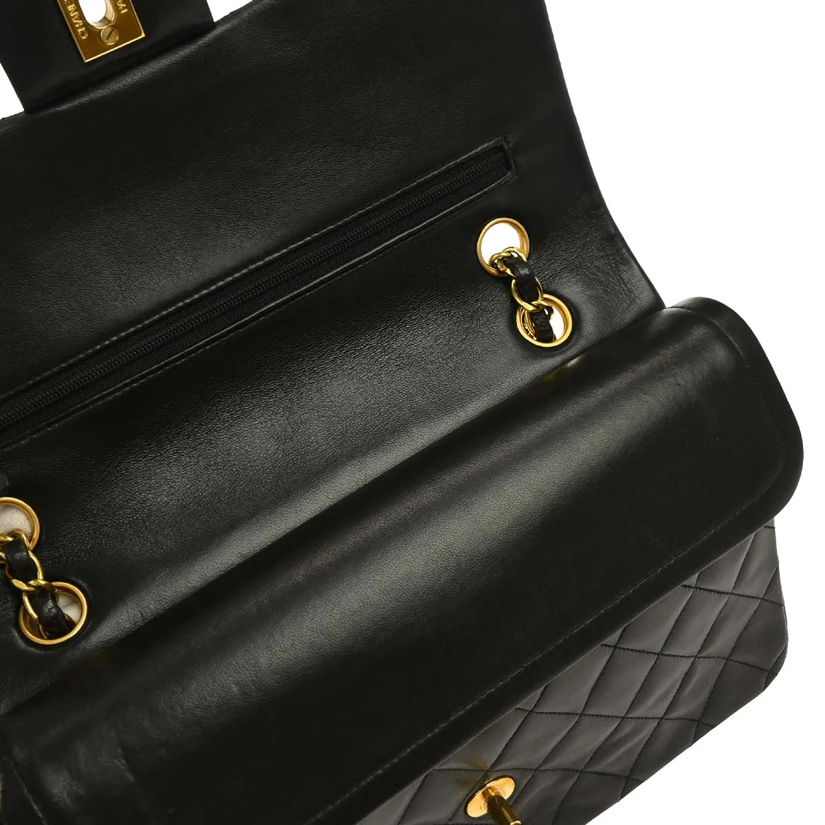 Chanel 1994-1996 Black Lambskin Medium Classic Double Flap Shoulder Bag - Image 6