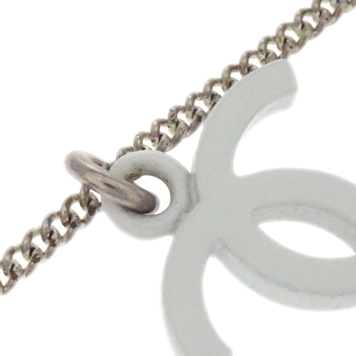 Chanel CC Chain Pendant Necklace Silver White 04C - Image 3