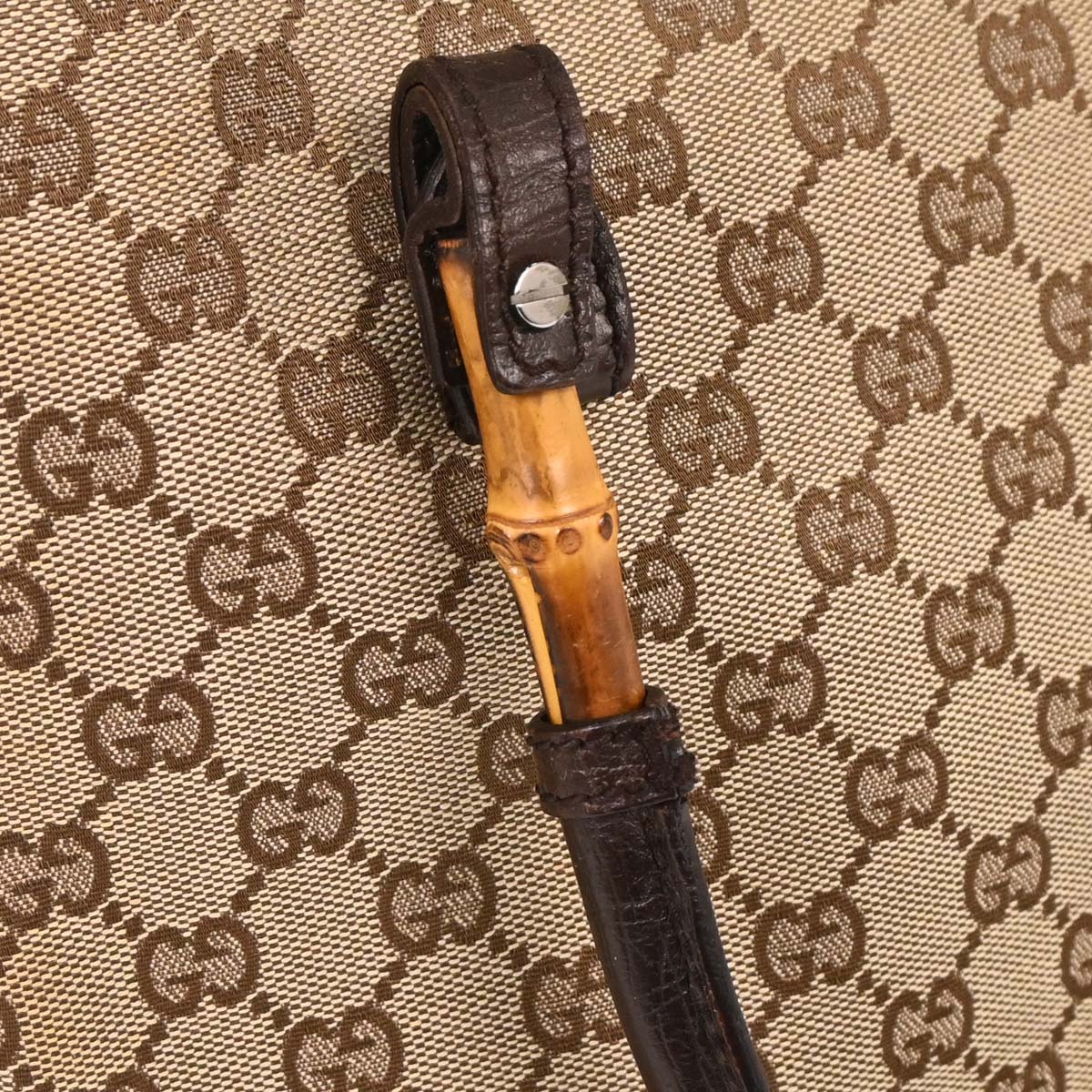 Gucci Brown Beige Bamboo GG Tote Bag - Image 3